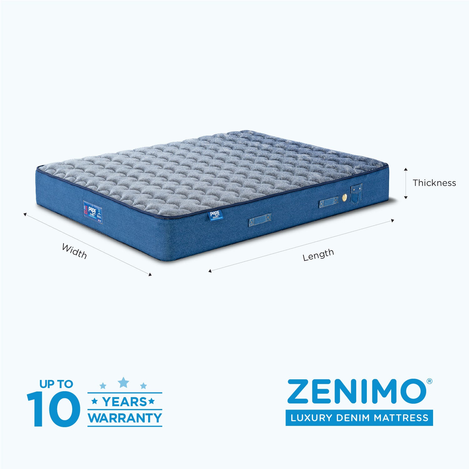Zenimo Pocket Spring Double Mattress 72x48x8 Inch in Blue Colour