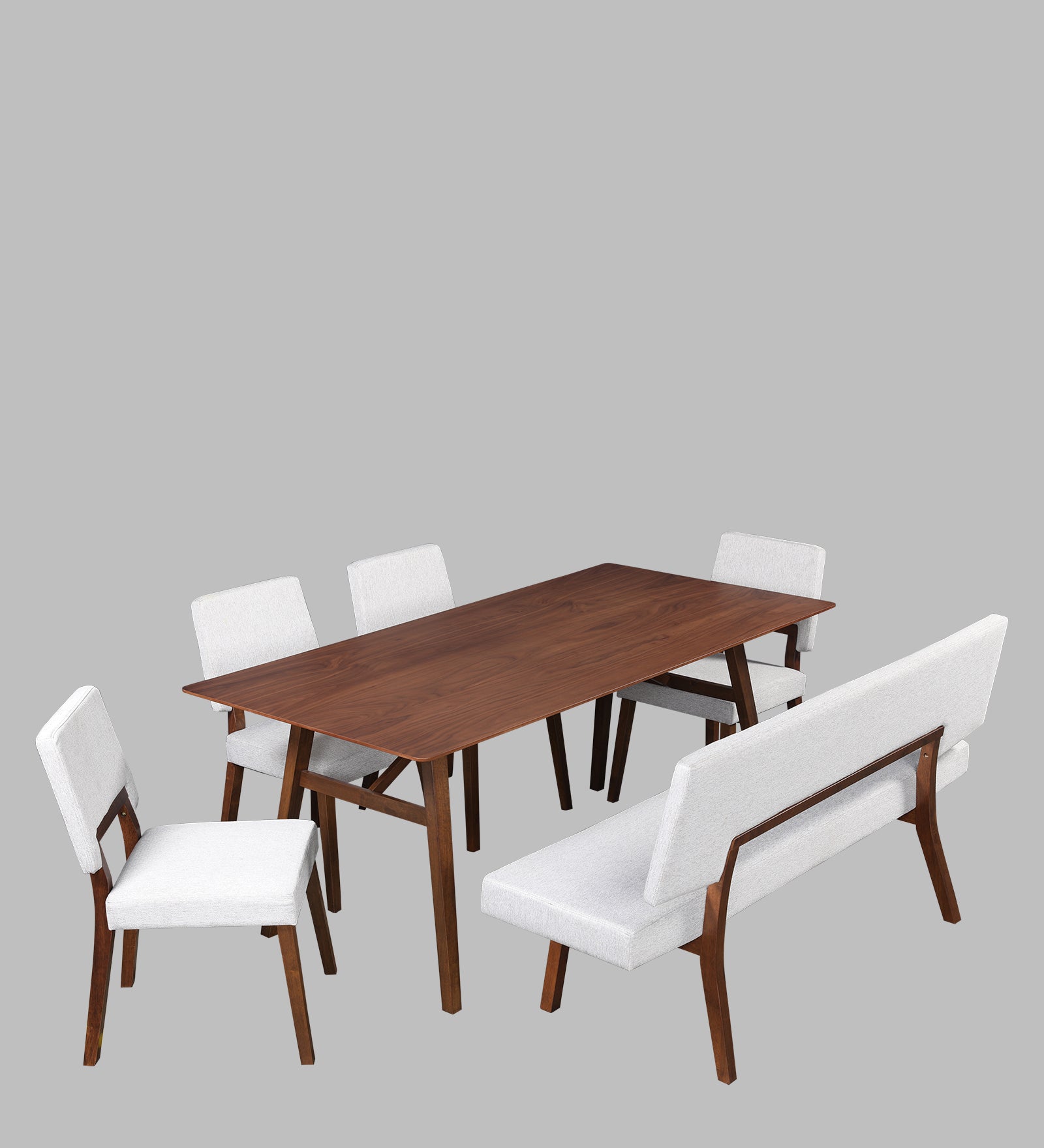 Lillian Solidwood Six Seater Dining Set With Bench in Walnut Colour