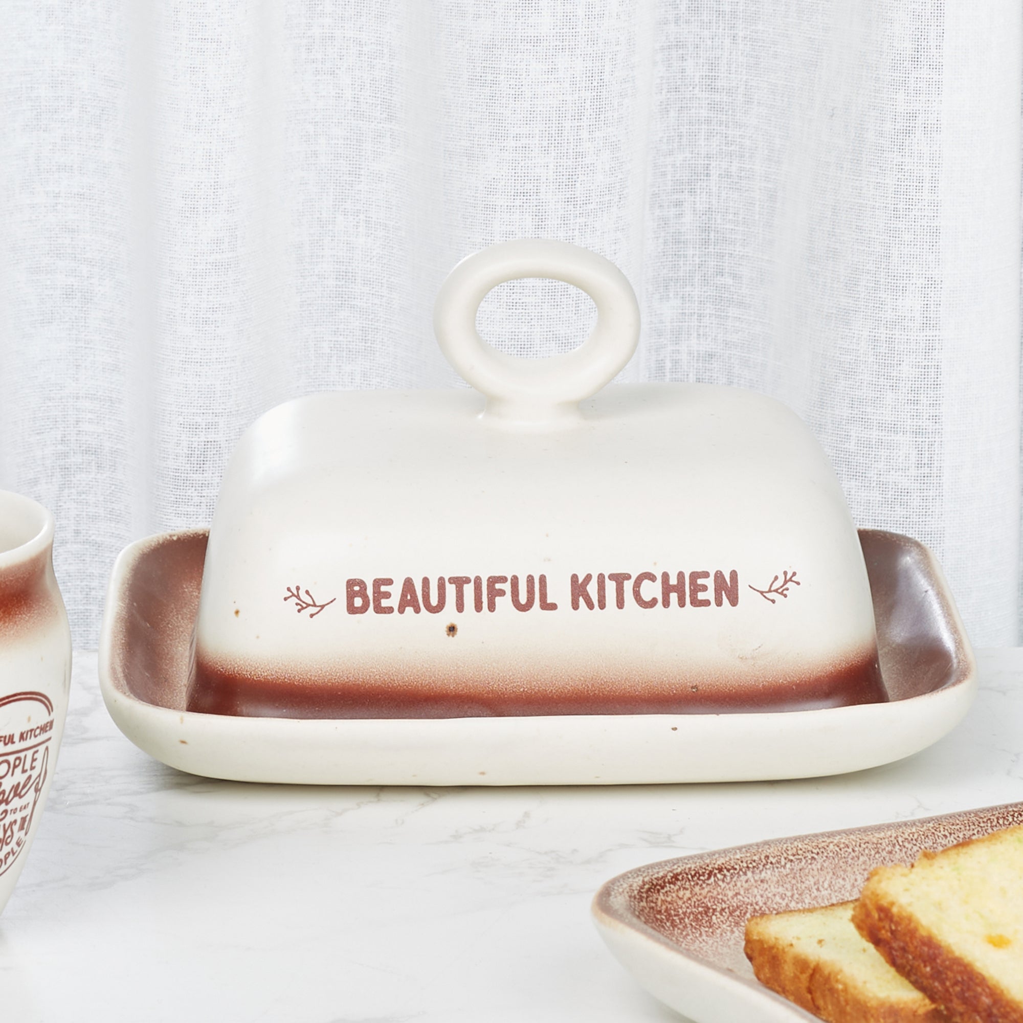 Beautiful Kitchen Studio Pottery Stoneware Butter Dish in Beige Colour