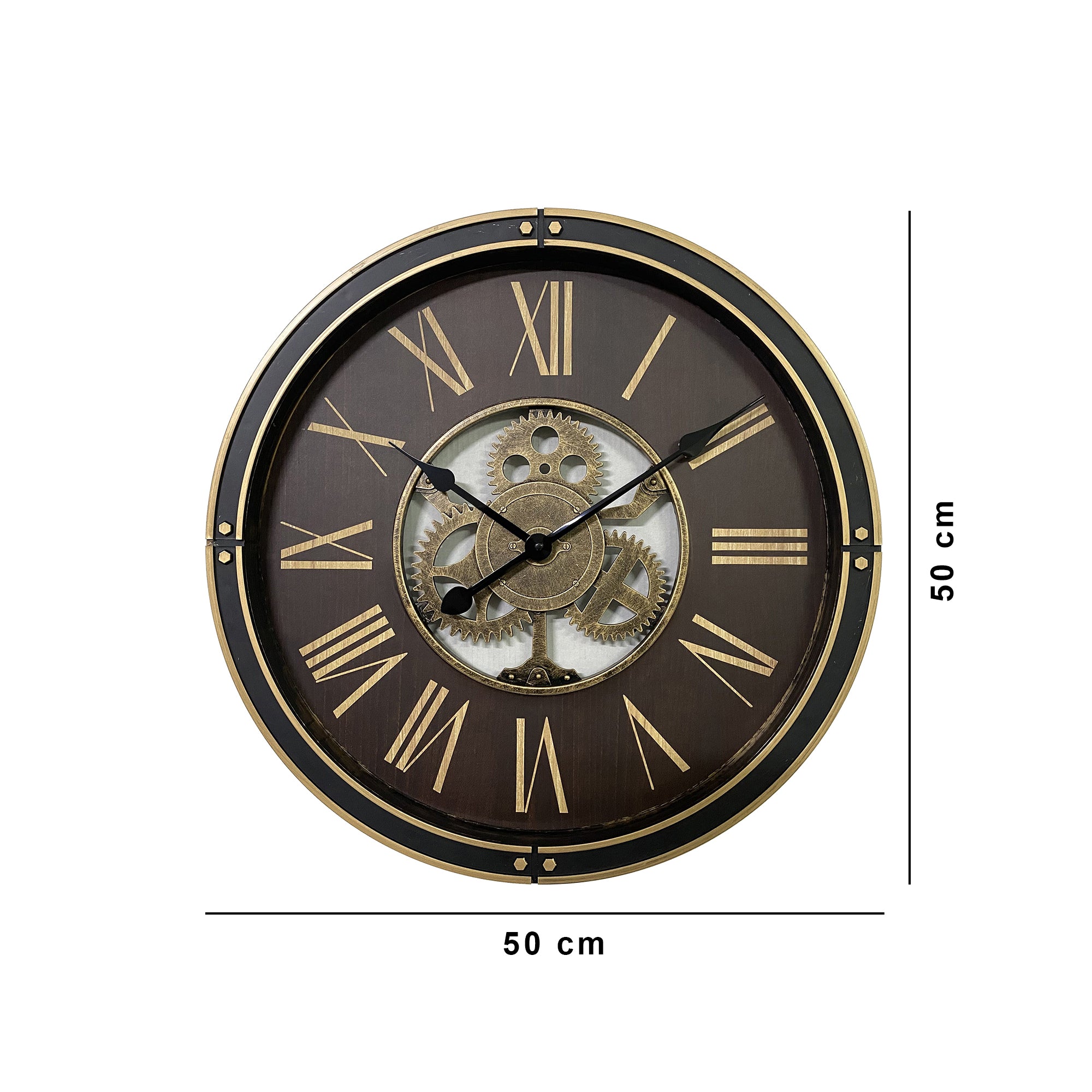 Aristo Wheels and Cogs Classic Wall Clock Wooden Finish, Diameter 50cm in Brown Colour