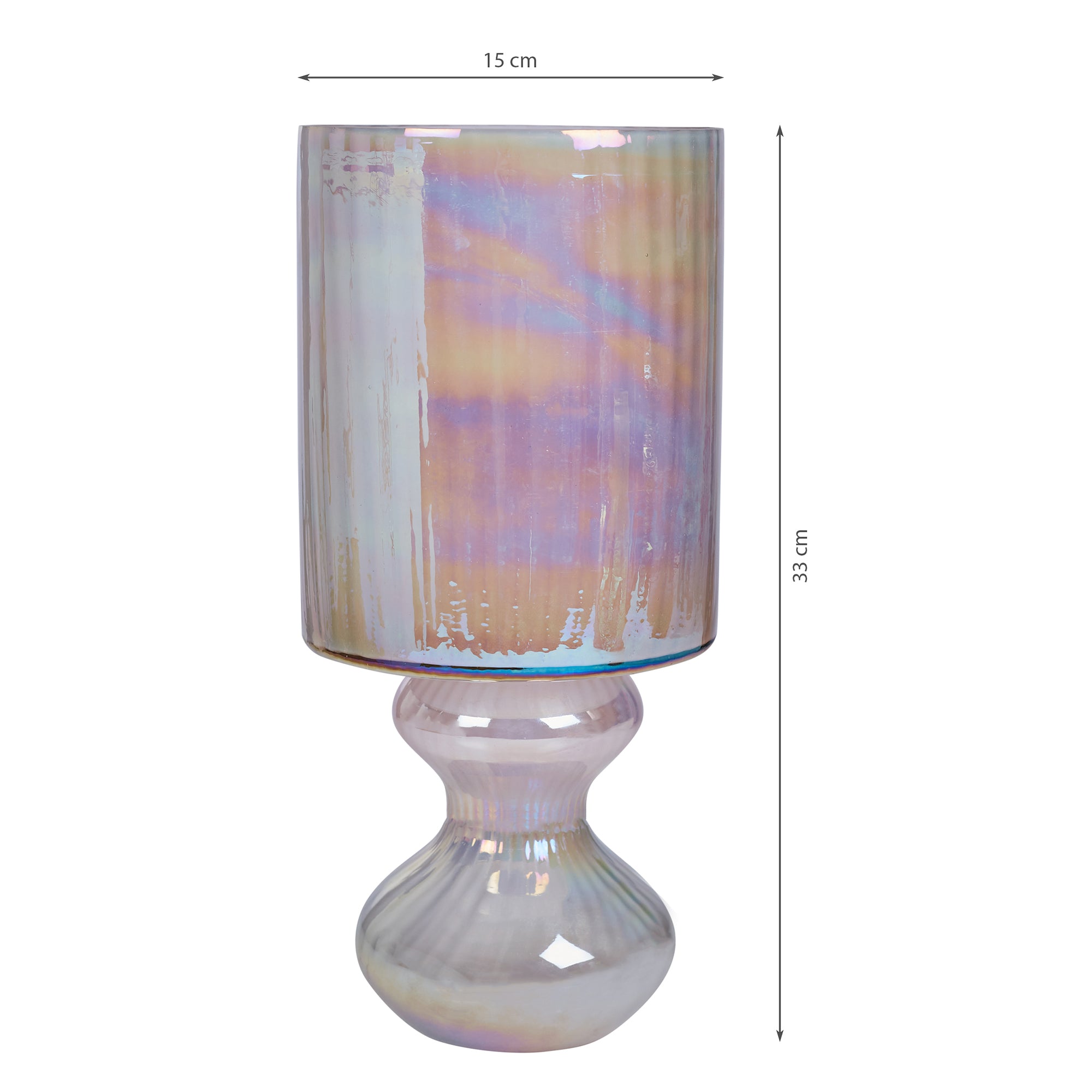 Phiona Glass Fluted Handcrafted Hurricane 33 Cm in Blush Colour