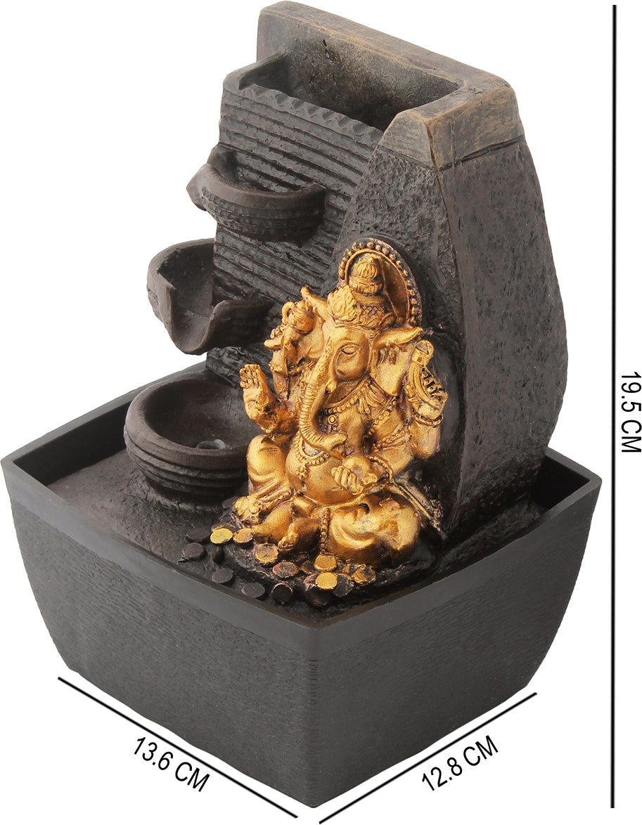 Impression Polyresin Ganesha 3 Drop Fountain in Gold Colour