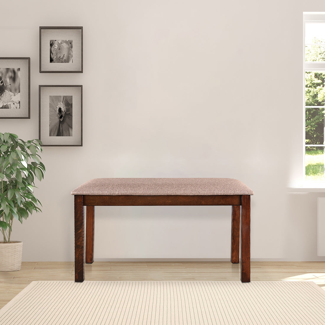 Aravali Rubber Wood Four Seater Dining Bench in Antique Cherry Colour