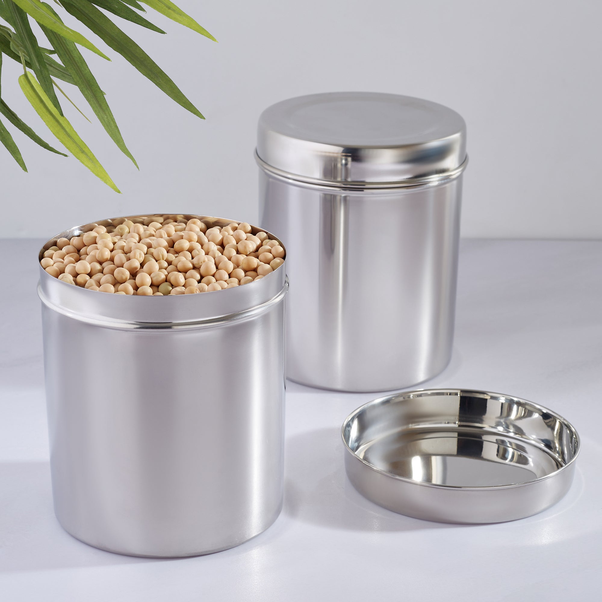 Glisto Stainless Steel Container Set of 2 in Silver Colour
