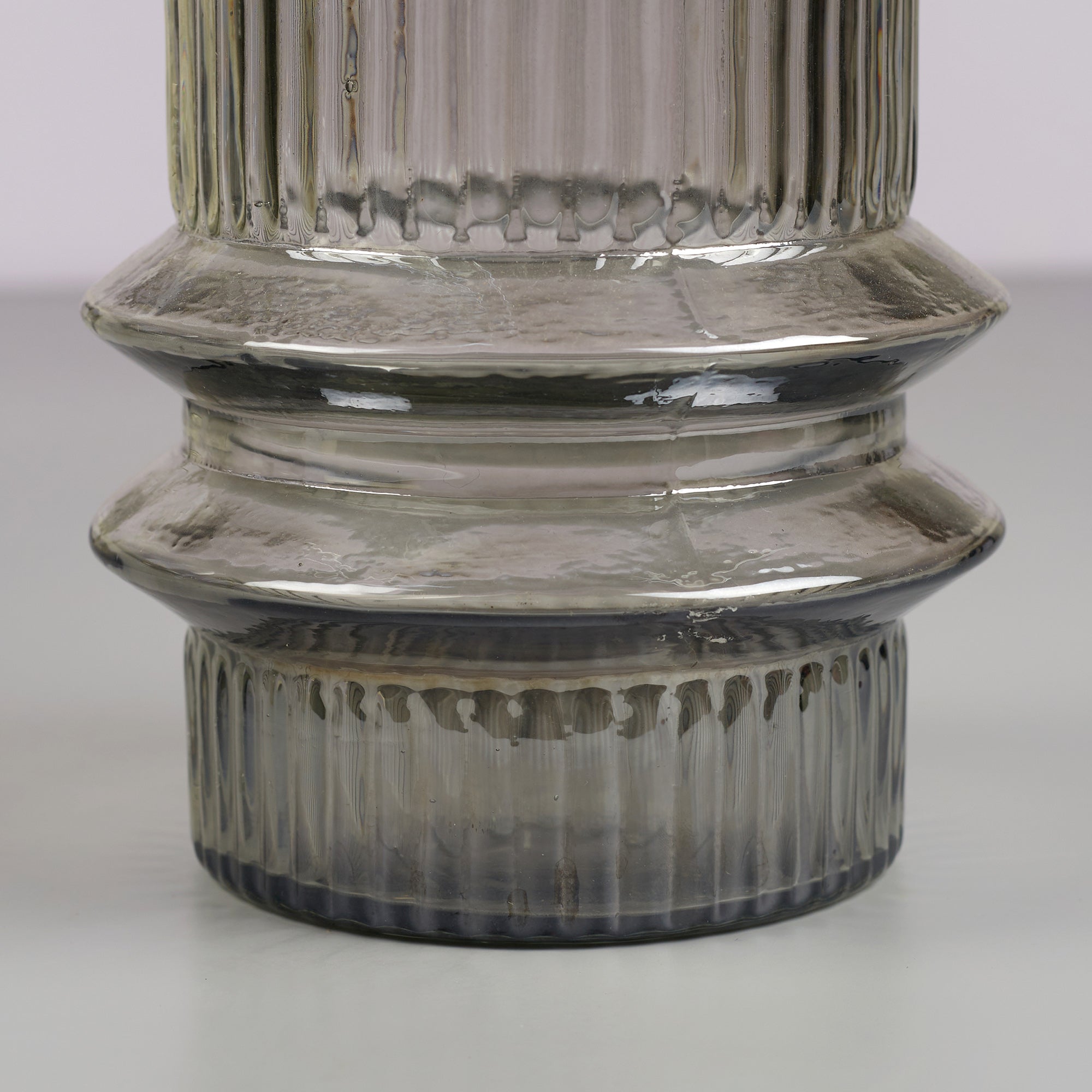 Phiona Glass Fluted Handcrafted Vase Small 18 Cm in Black Colour