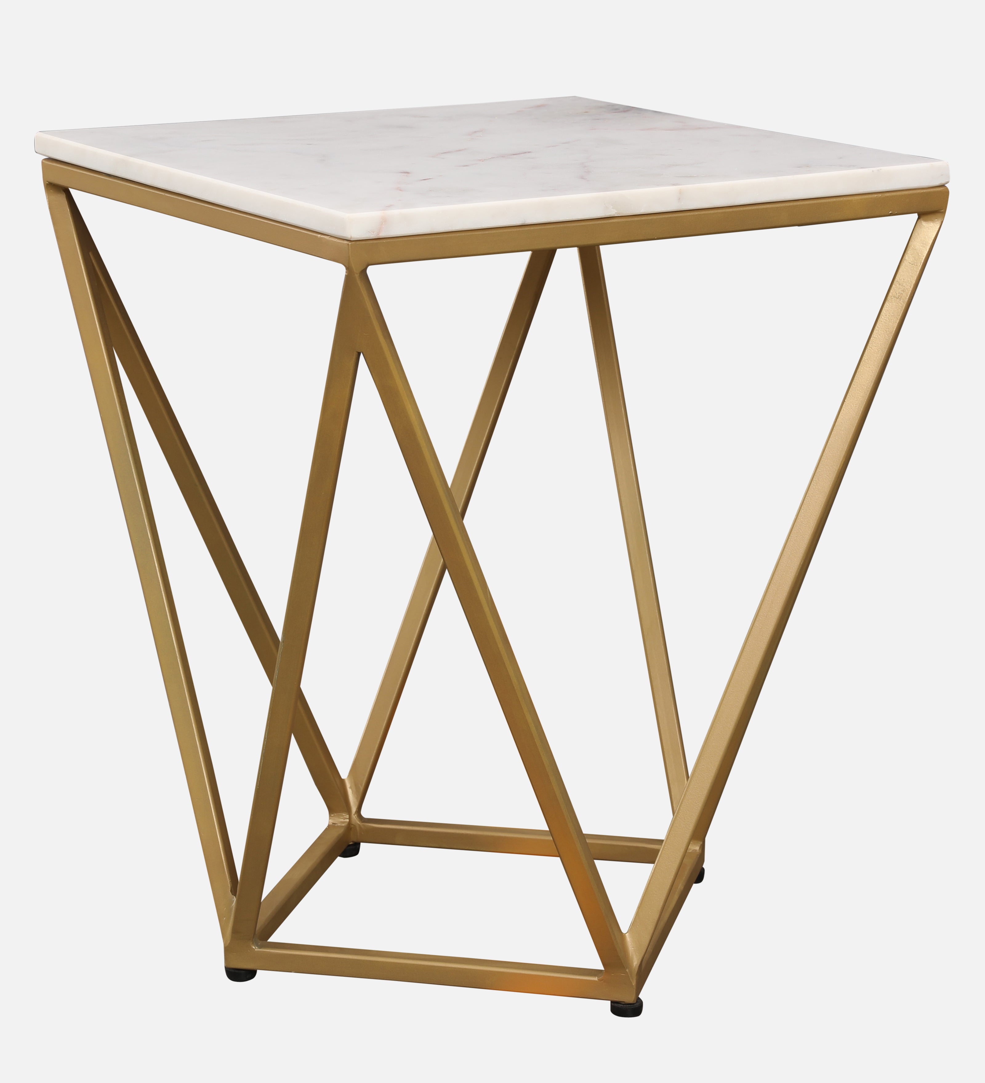 Michelle Marble Top Side Table in White and Gold Colour