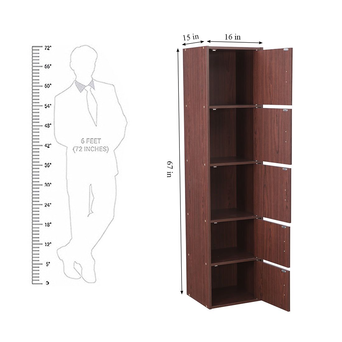 Albert Engineered Wood 5 Tier Cabinet in Cherry Brown Colour