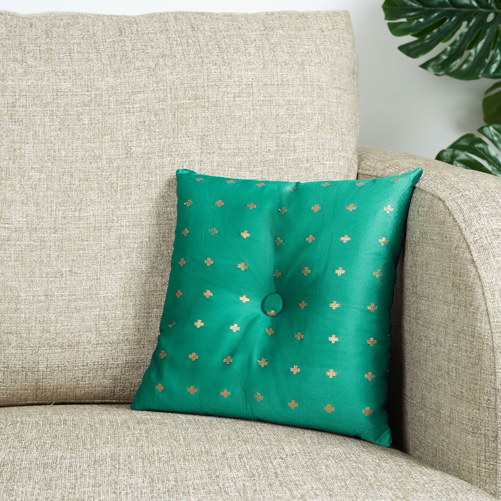 Fiesta  Jacquard Pattern Reversible Filled Cushion 30X30 Cm in Aqua & Teal Colour