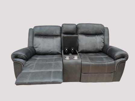 Enfield Fabric 2 Seater Recliner with Console in Grey Colour