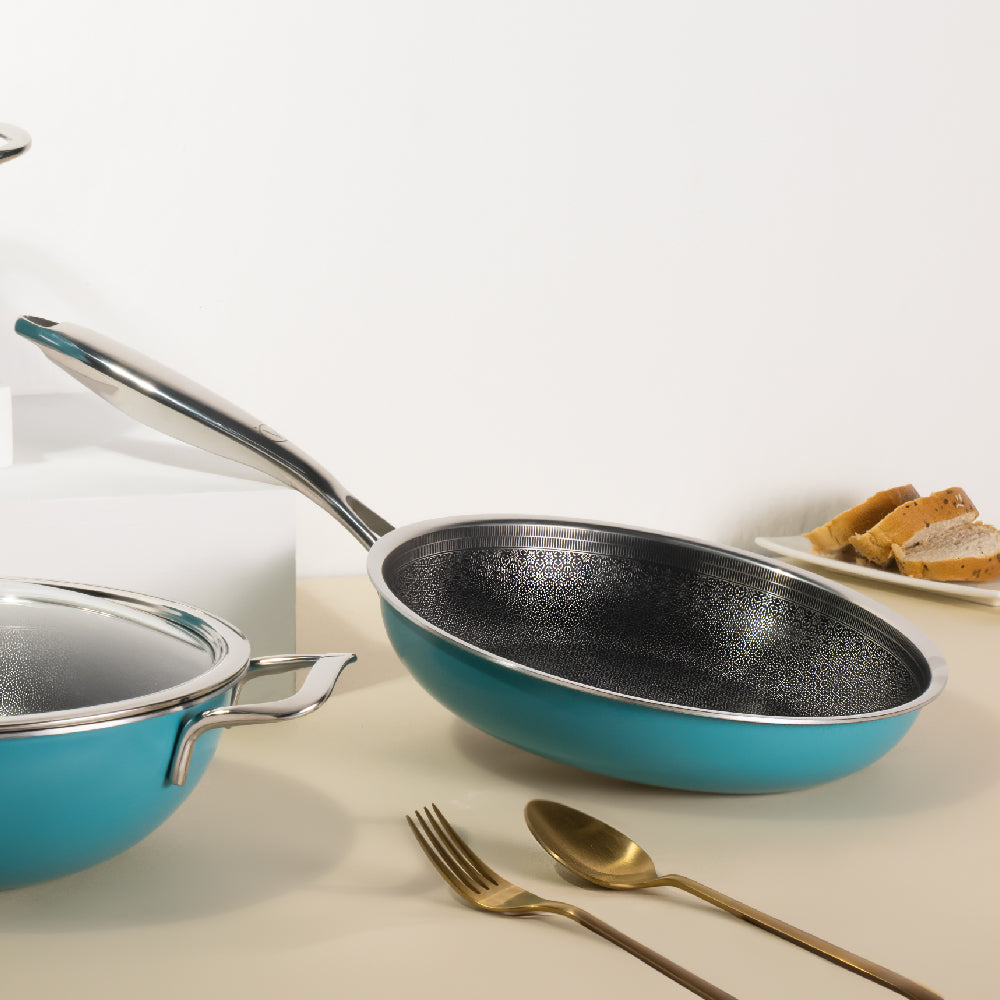 Vida Triply Frypan 24cm Teal with Glass Lid