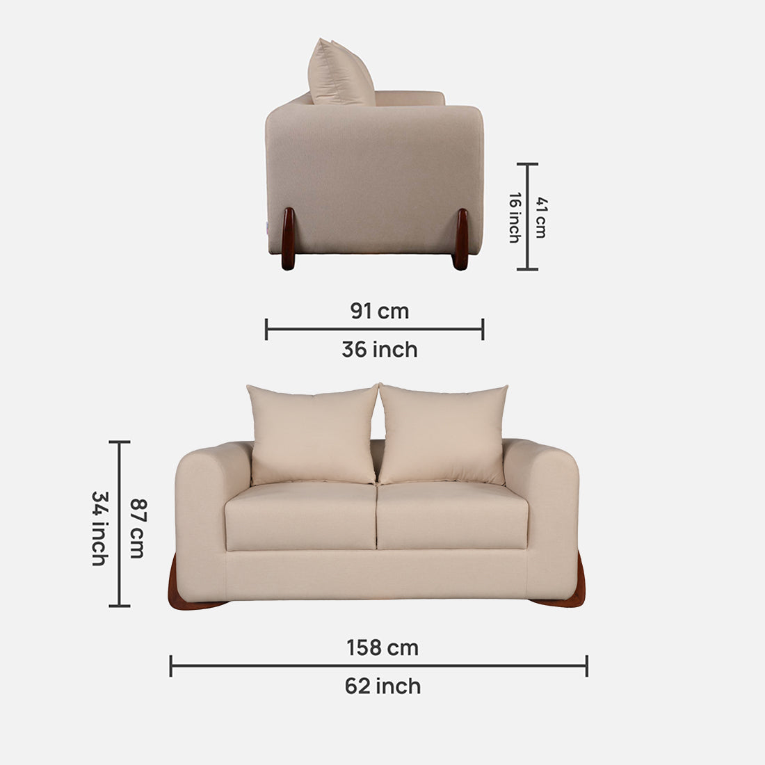 Bodhi Fabric Two Seater Sofa in Beige Colour