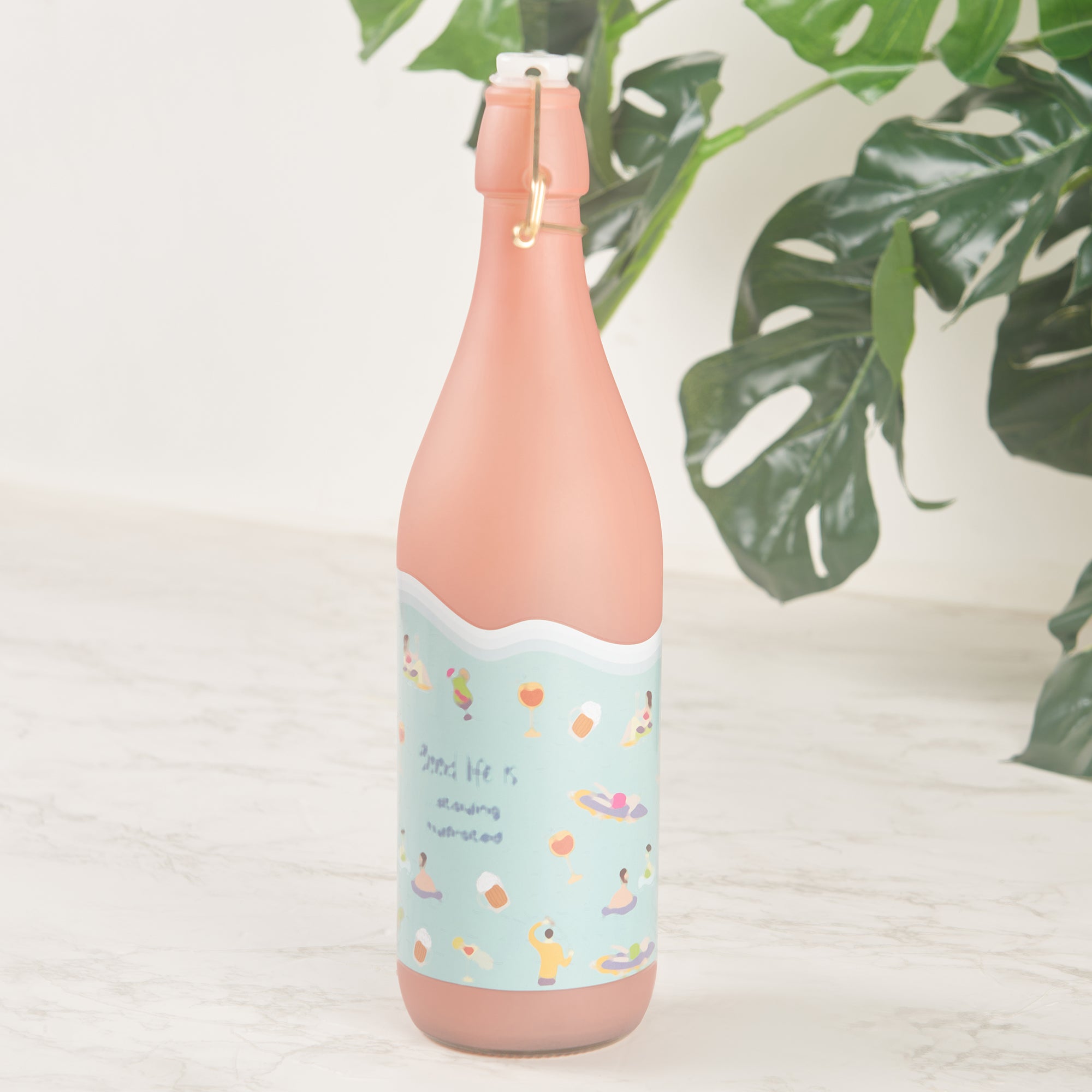 Good Life Glass Frosted Bottle 1 Ltr in Pink Colour