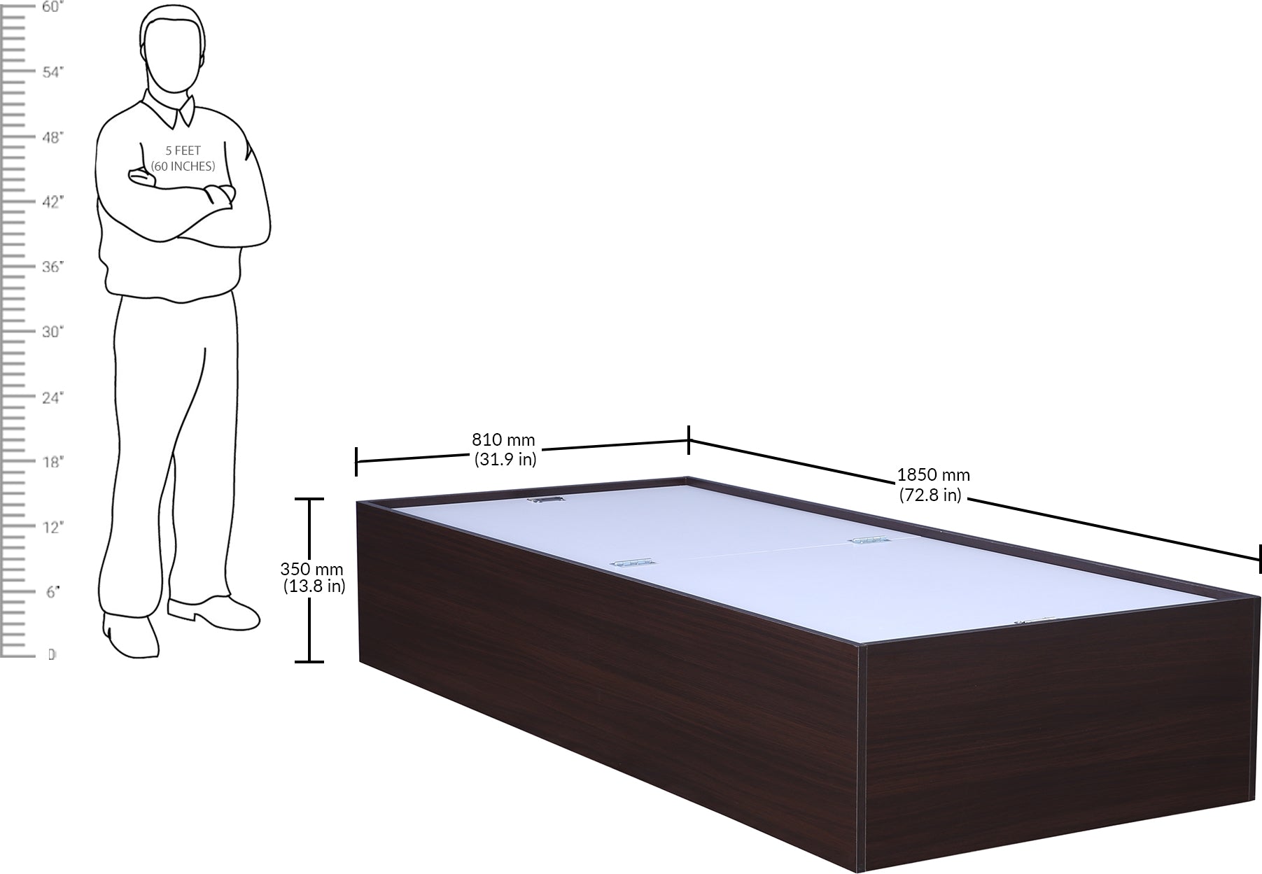 Ria Single bed with Box storage in Walnut Colour