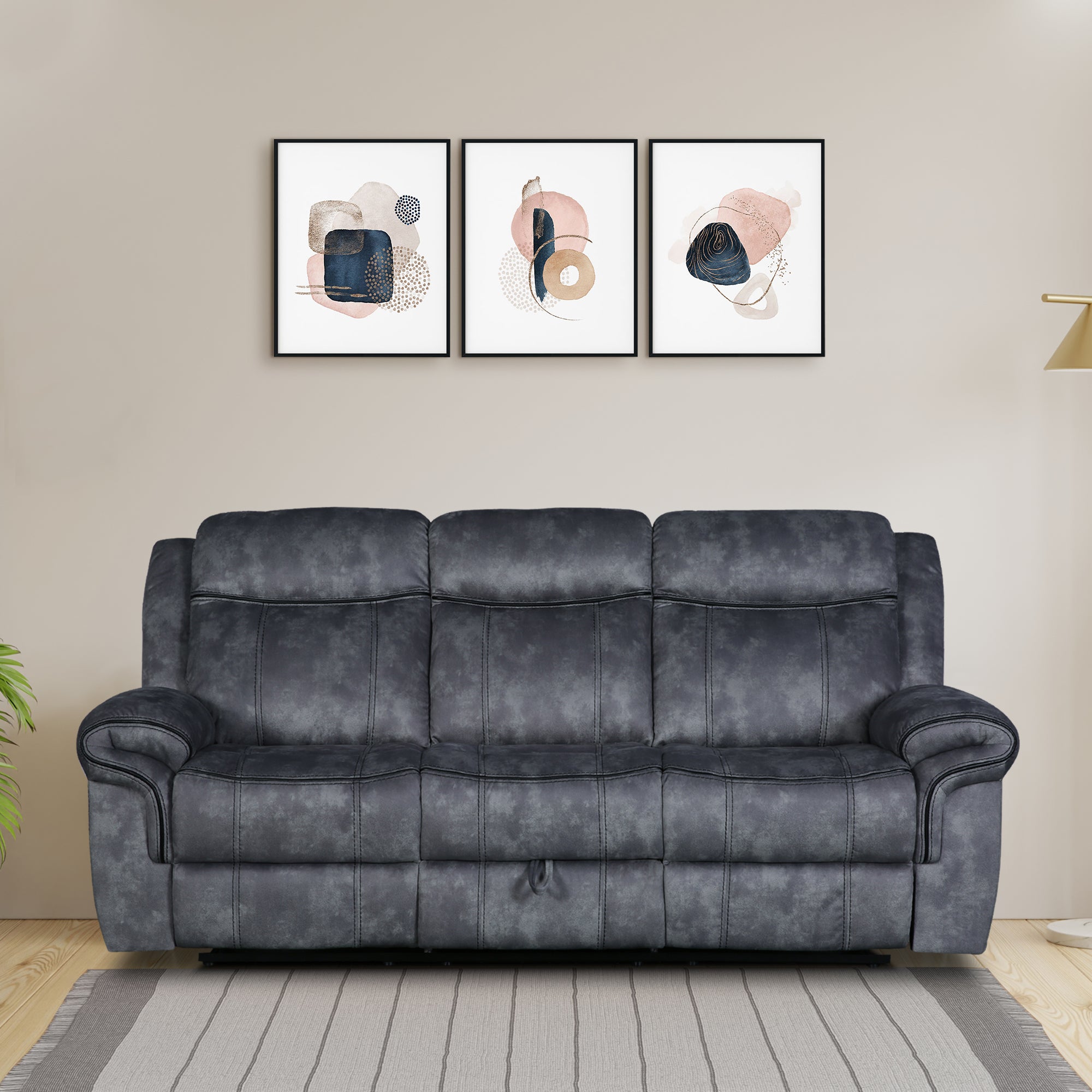 Enfield Fabric 3 Seater Recliner in Grey Colour