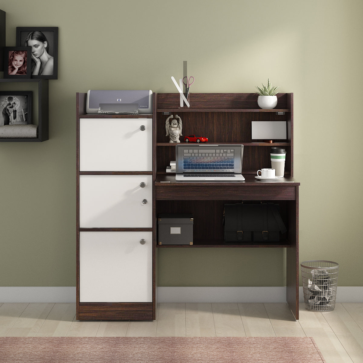 Venus Engineered Wood Study Table in Wenge & White Colour