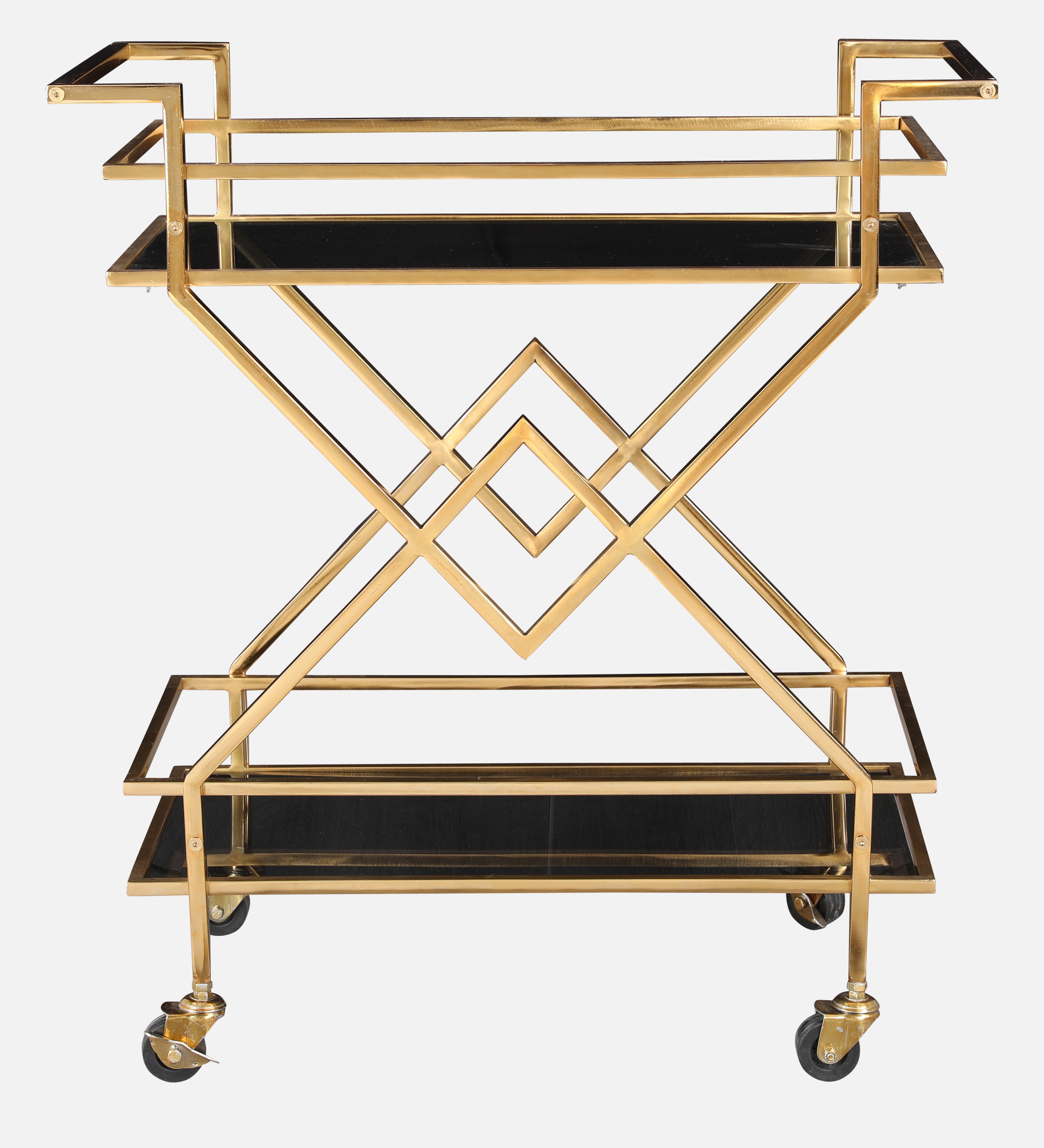 Turin Metal Serving Trolley in Gold & Black Colour