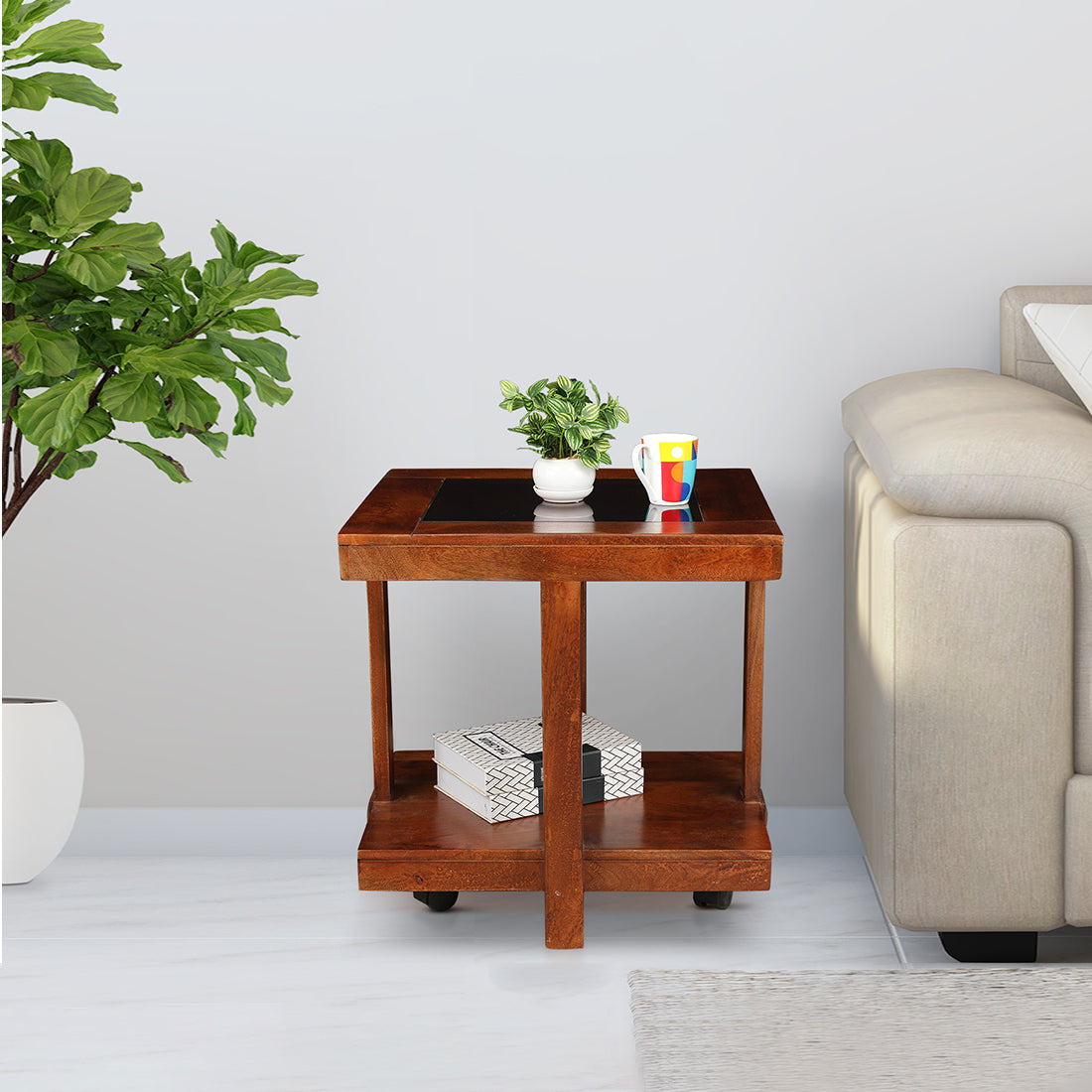 Joss Solid Wood Side Table in Walnut Colour