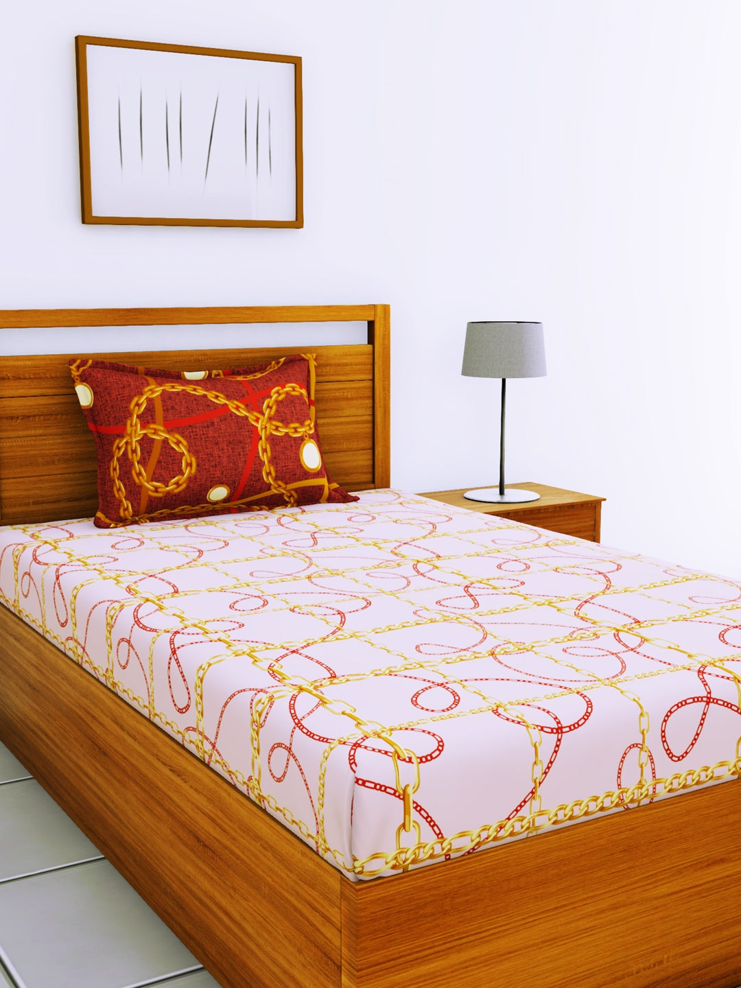 Espeda Cotton Single Bedsheet 152X229 CM in Pink & Gold Colour