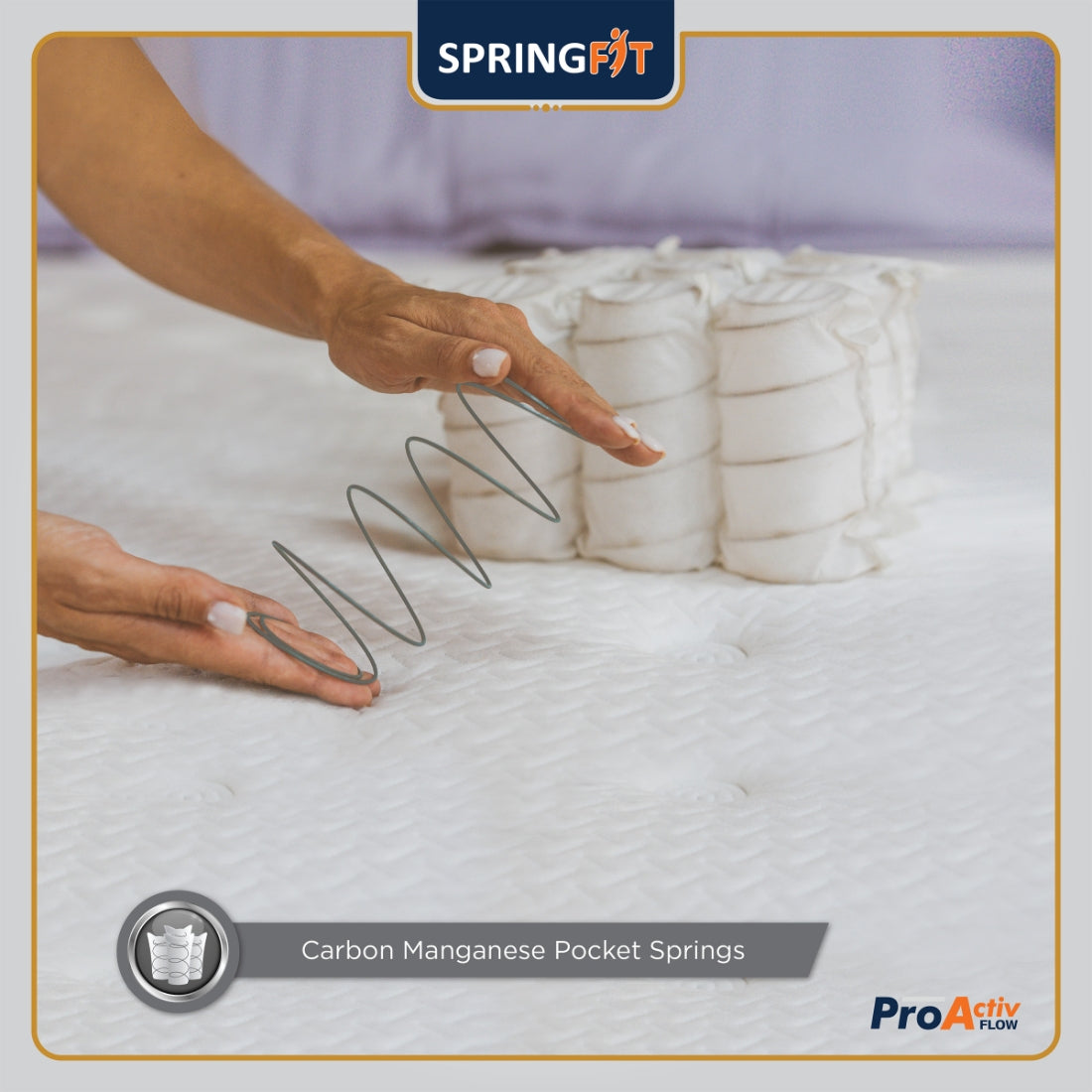 Pro Activ Flow Pocket Spring King Mattress 72x72x10 Inch in White & Blue Colour