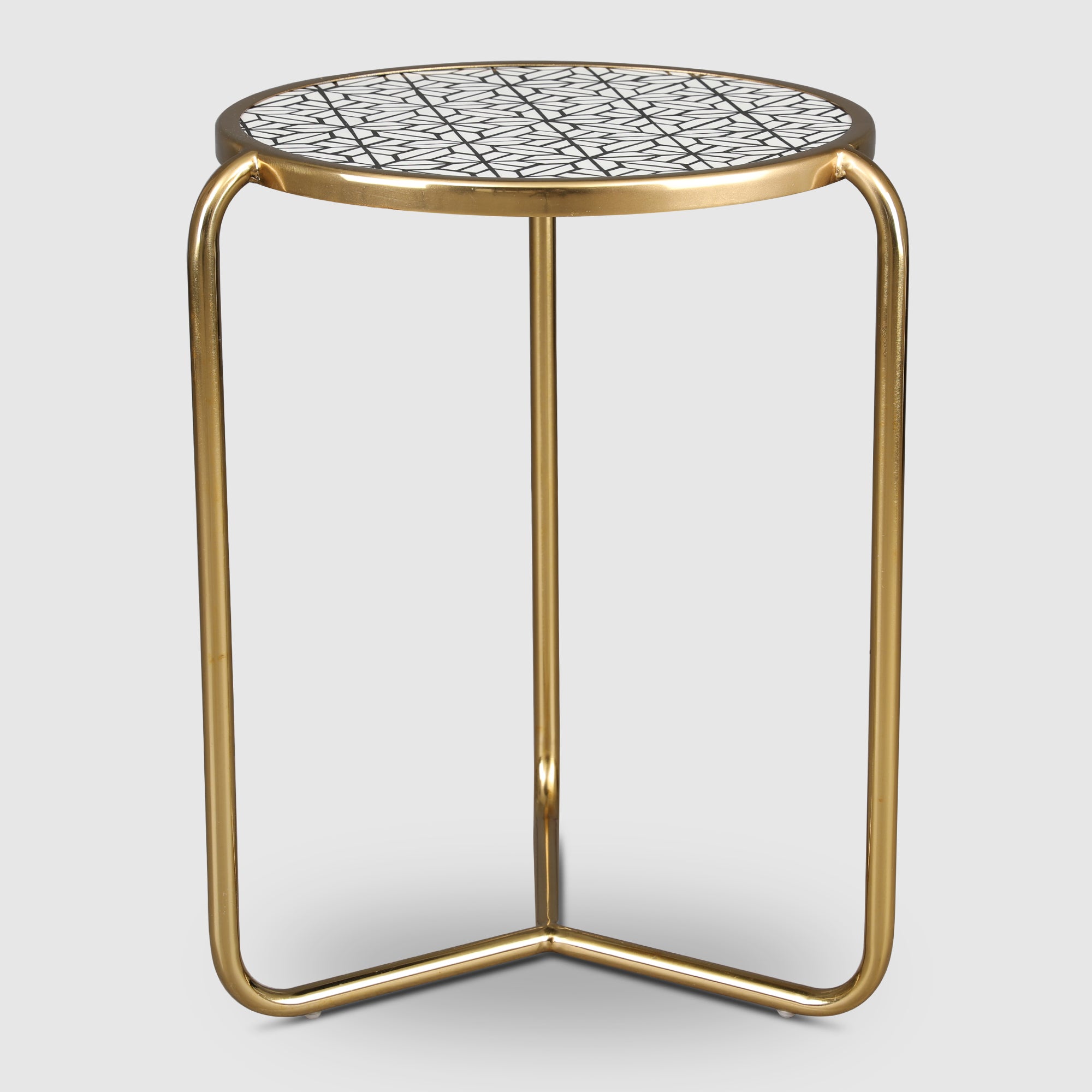 Ossein Metal Nesting Table (Set of 2) in Gold & White Colour