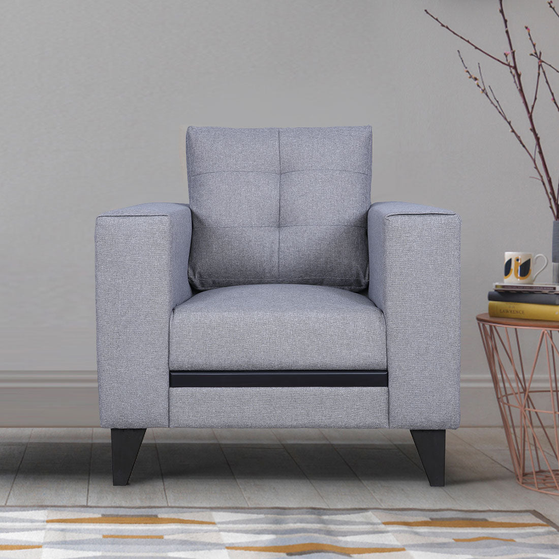 Garcia Fabric Single Seater Sofa in Grey Colour