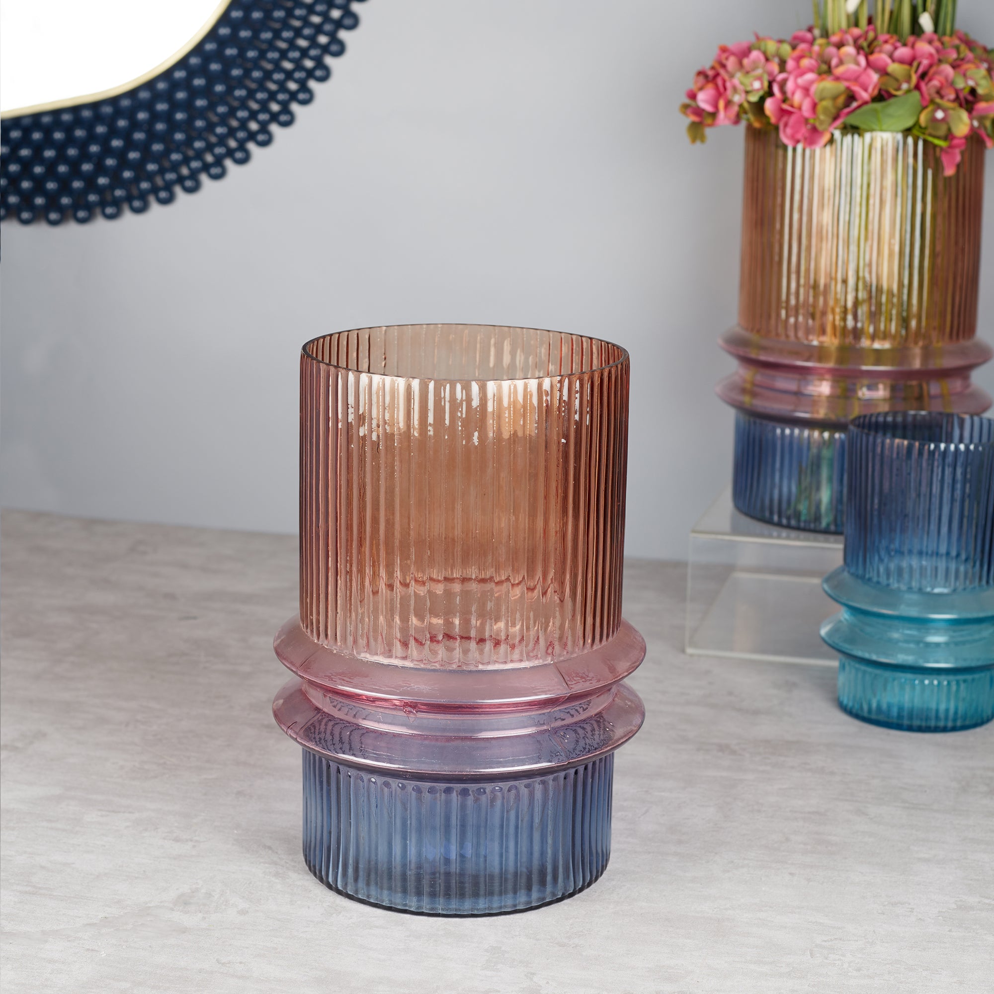 Phiona Glass Fluted Handcrafted Large Vase 31 Cm in Multi Colour