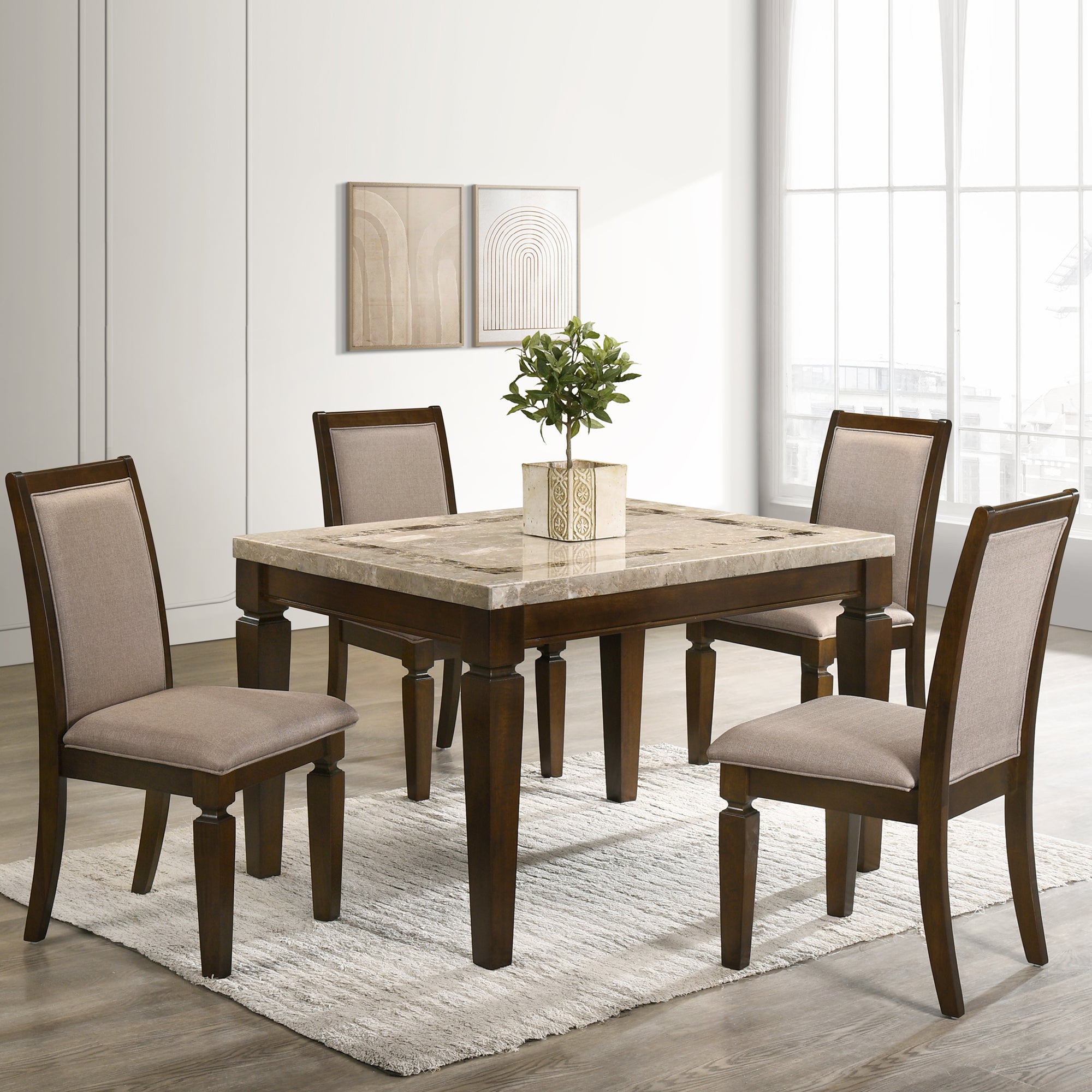 Bliss Marble Top 4 Seater Dining Set with Inlay in Beige Colour