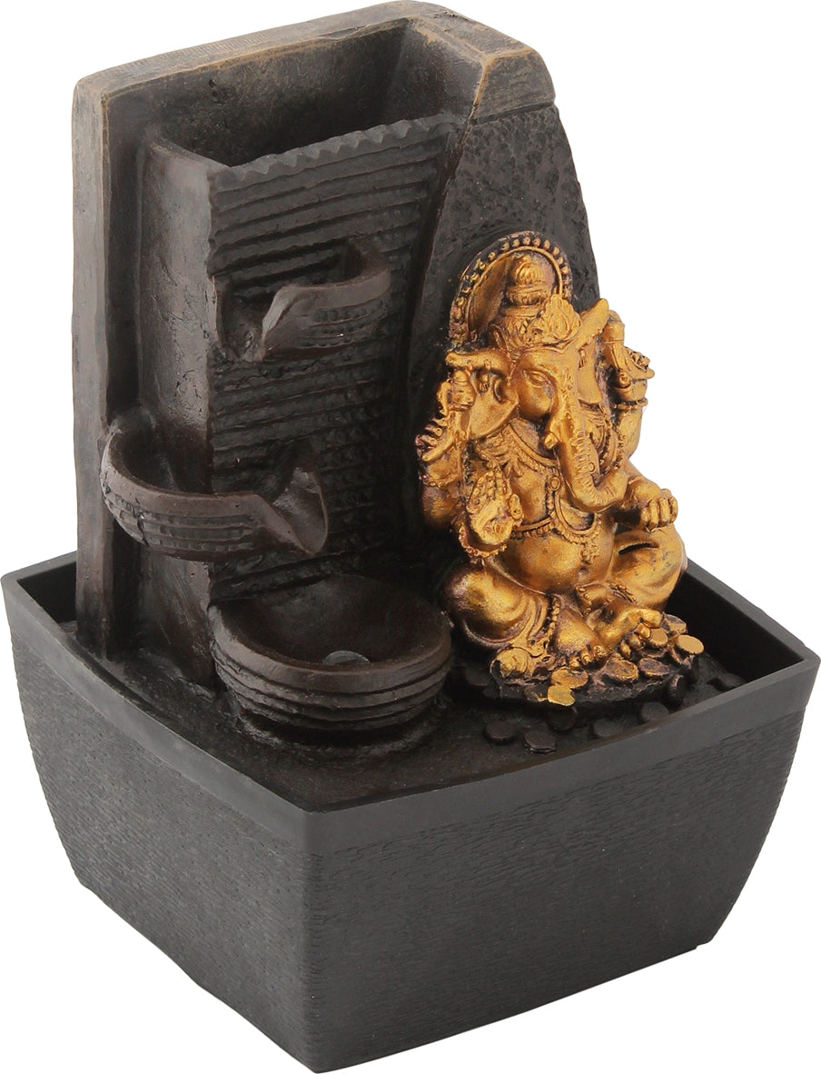 Impression Polyresin Ganesha 3 Drop Fountain in Gold Colour