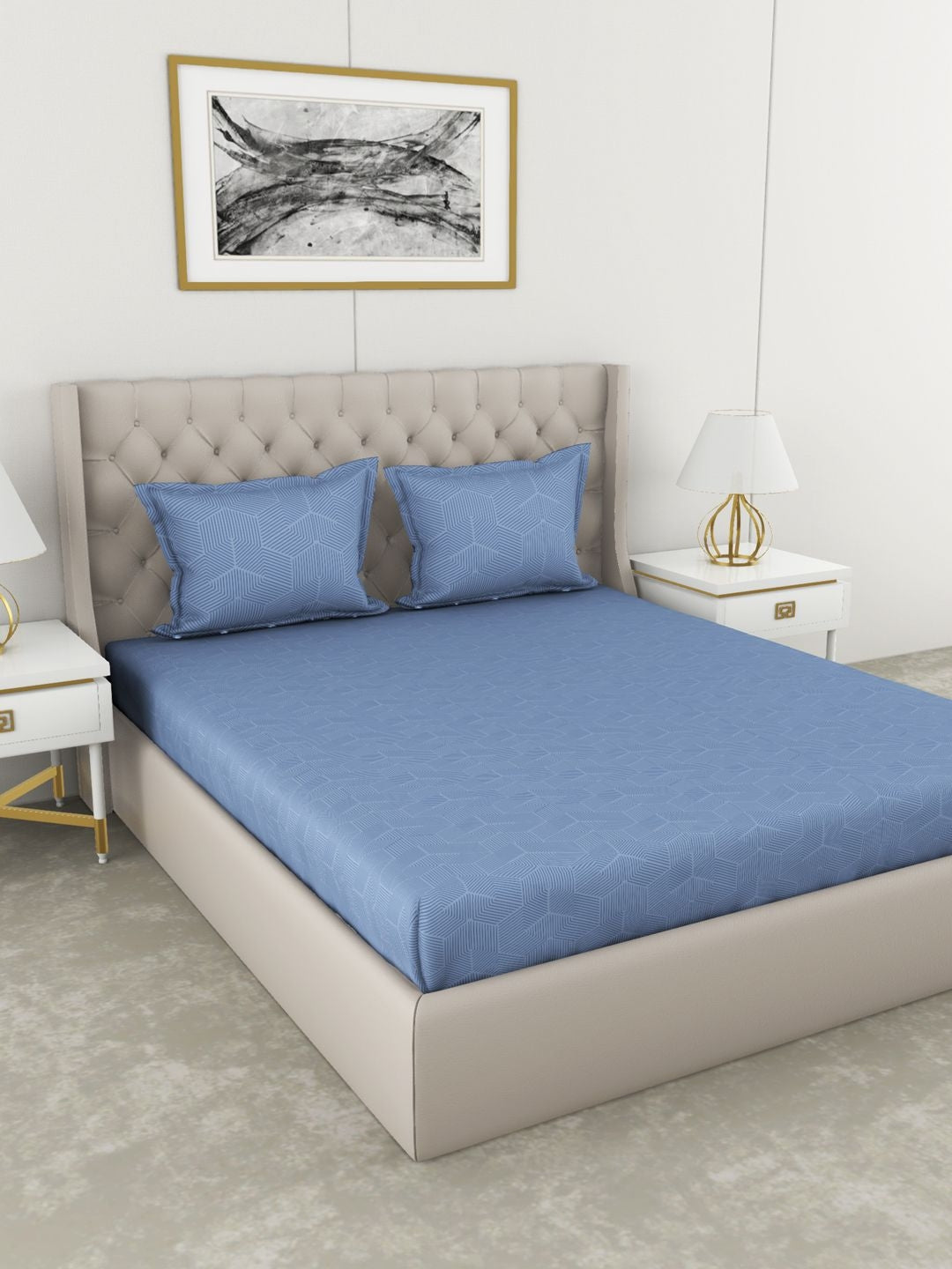 Botanical Cotton King Bed Sheet 274X274 Cm 210 Tc in Blue Colour