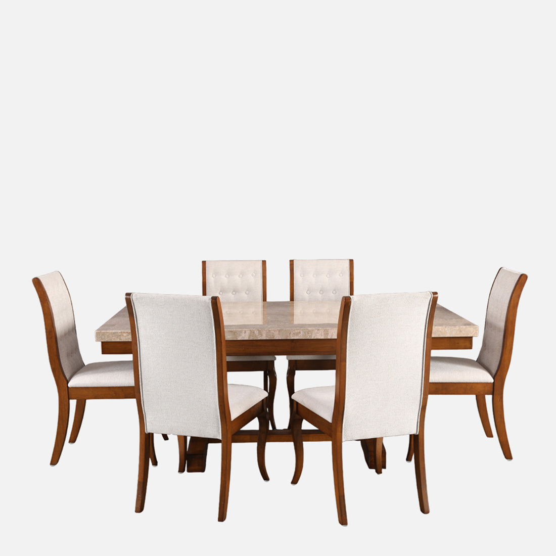 Florentine Marble Finish Six Seater Dining Set in Dark Walnut Colour