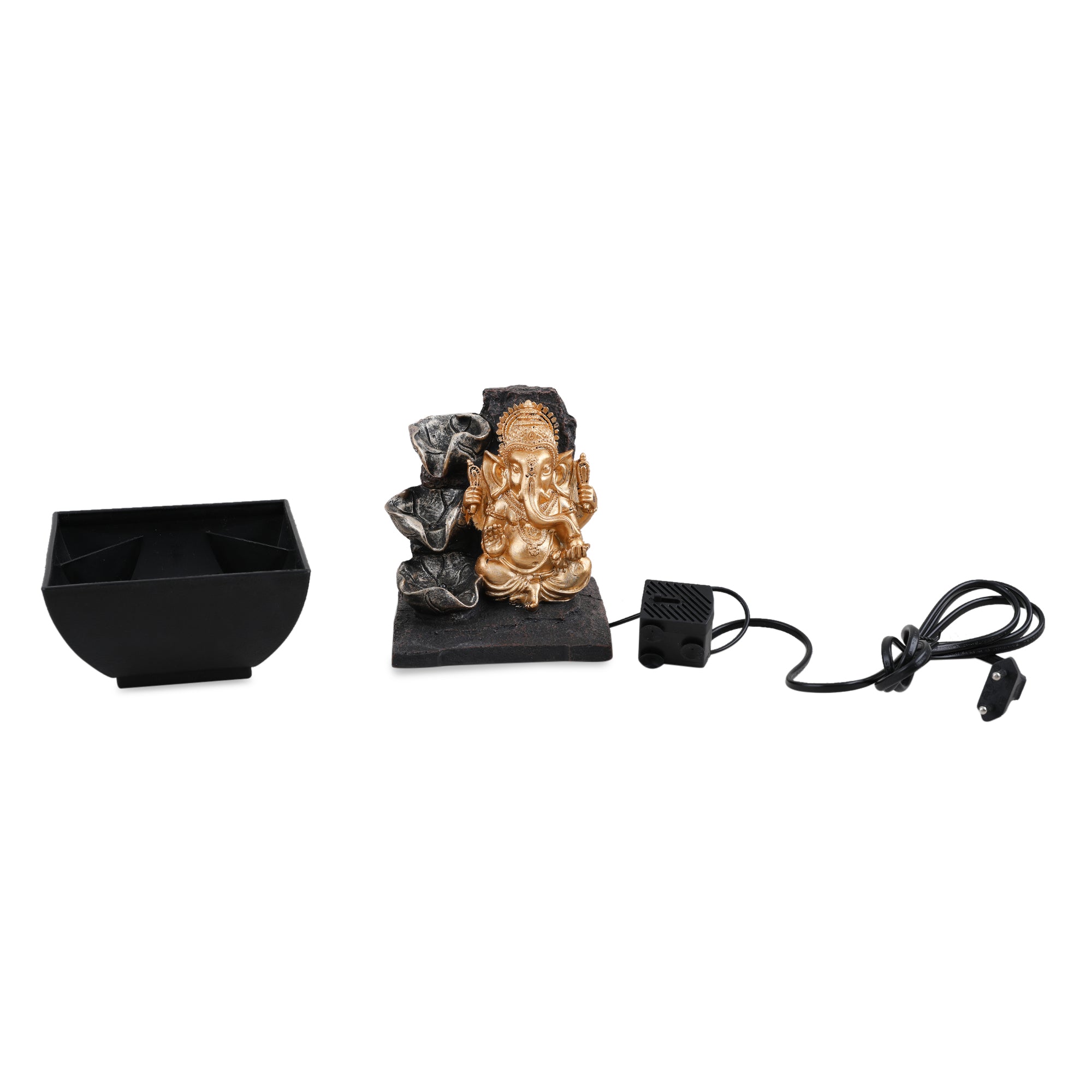 Impression Polyresin Meditating Ganesha Fountain 13X18Cm in Black Gold Colour