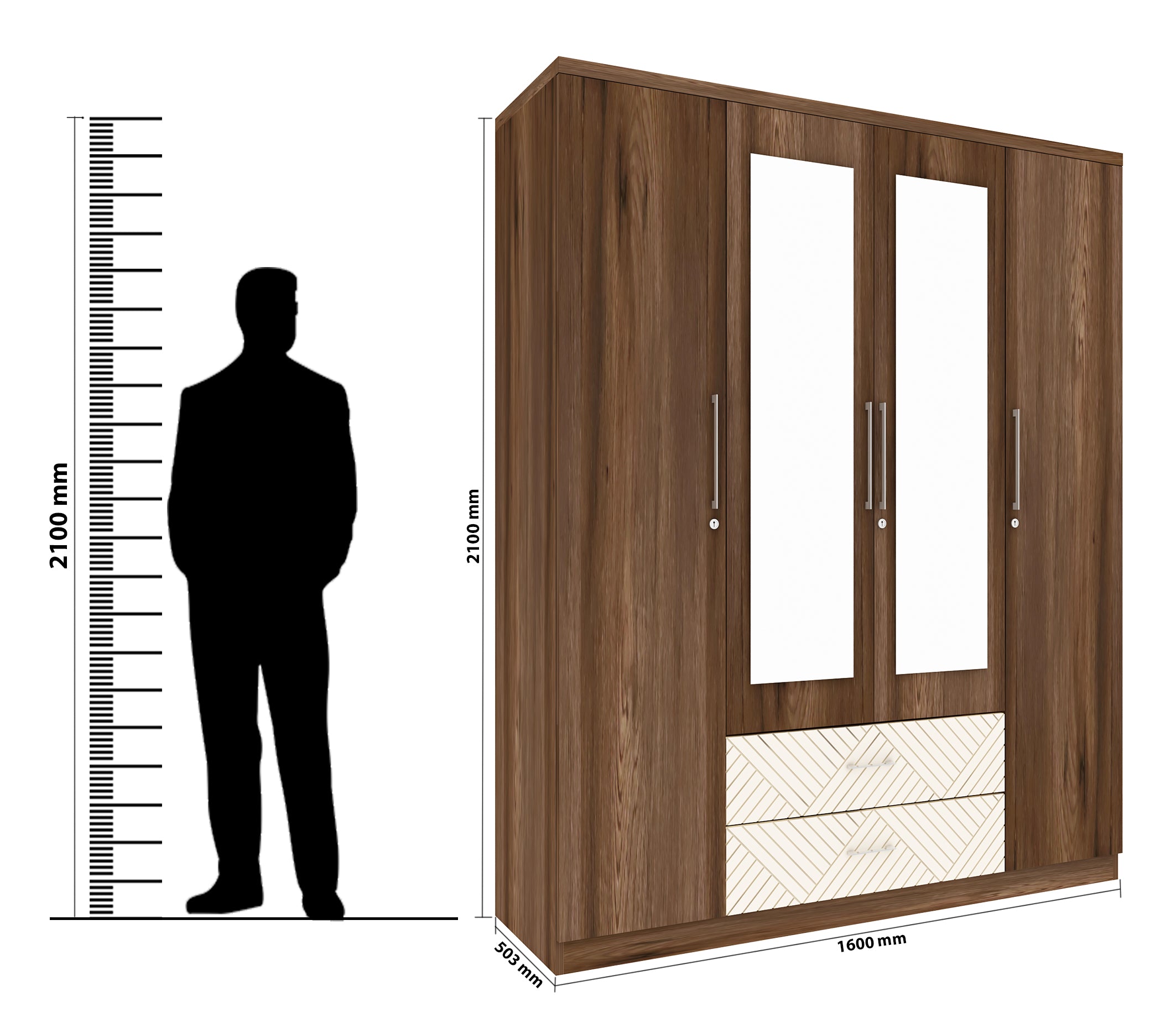 Saville Engineered Wood Four Door Wardrobe with Mirror in Dark Vogue Colour