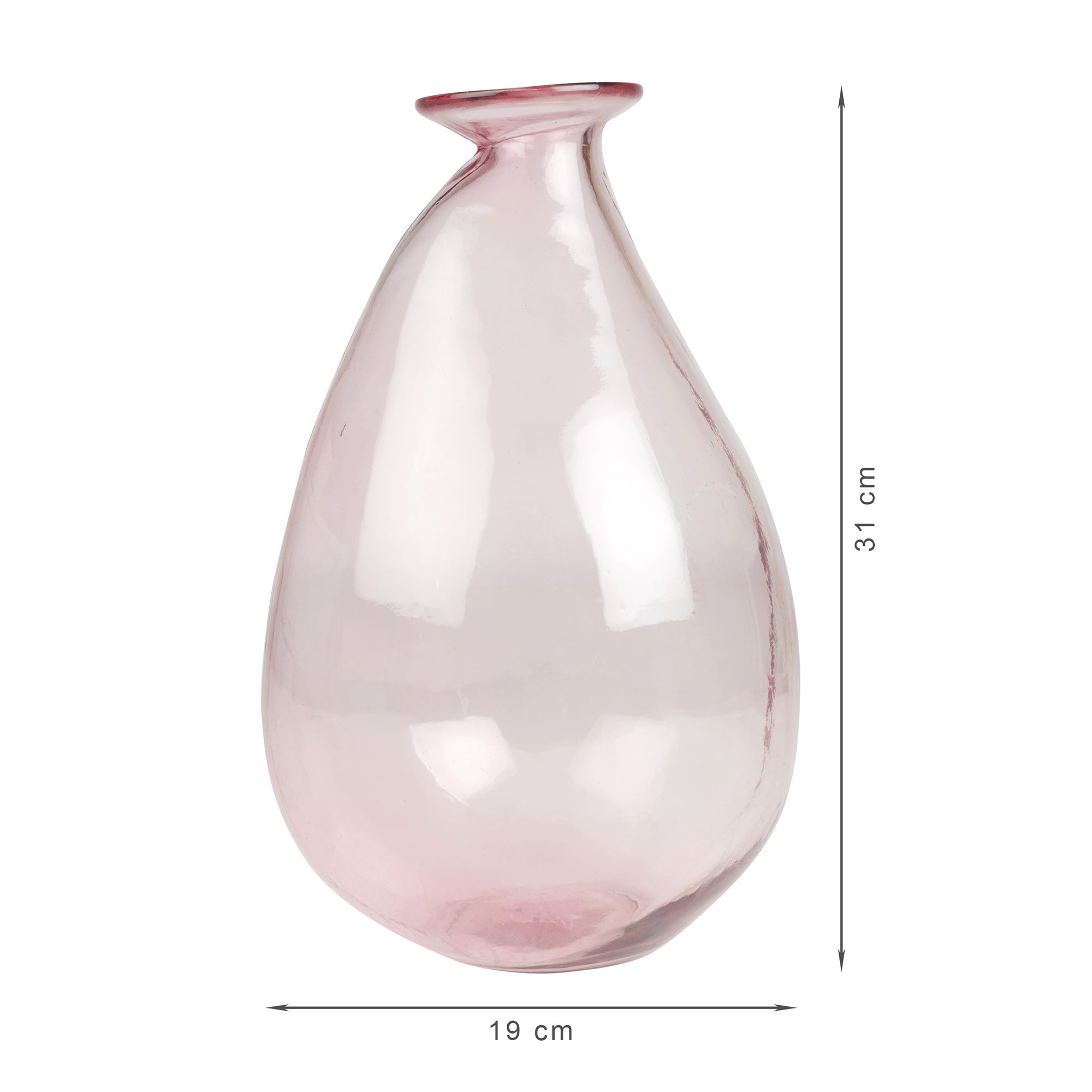 Phiona Glass Modern Organic Shapped Handcrafted 31 Cm Vase in Blush Colour