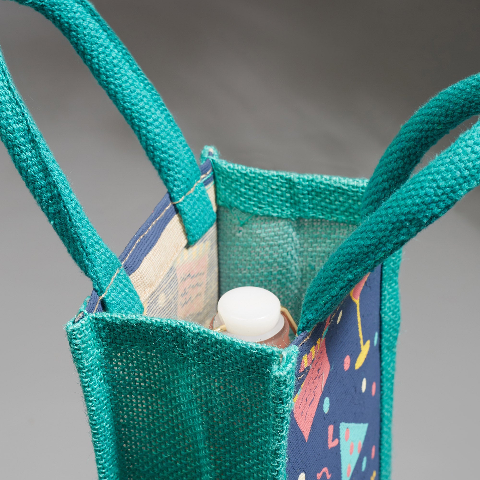 Good Life Jute Reversible Macaroon Printed Bottle Bag 12 x 35.5 Cm in Navy Colour