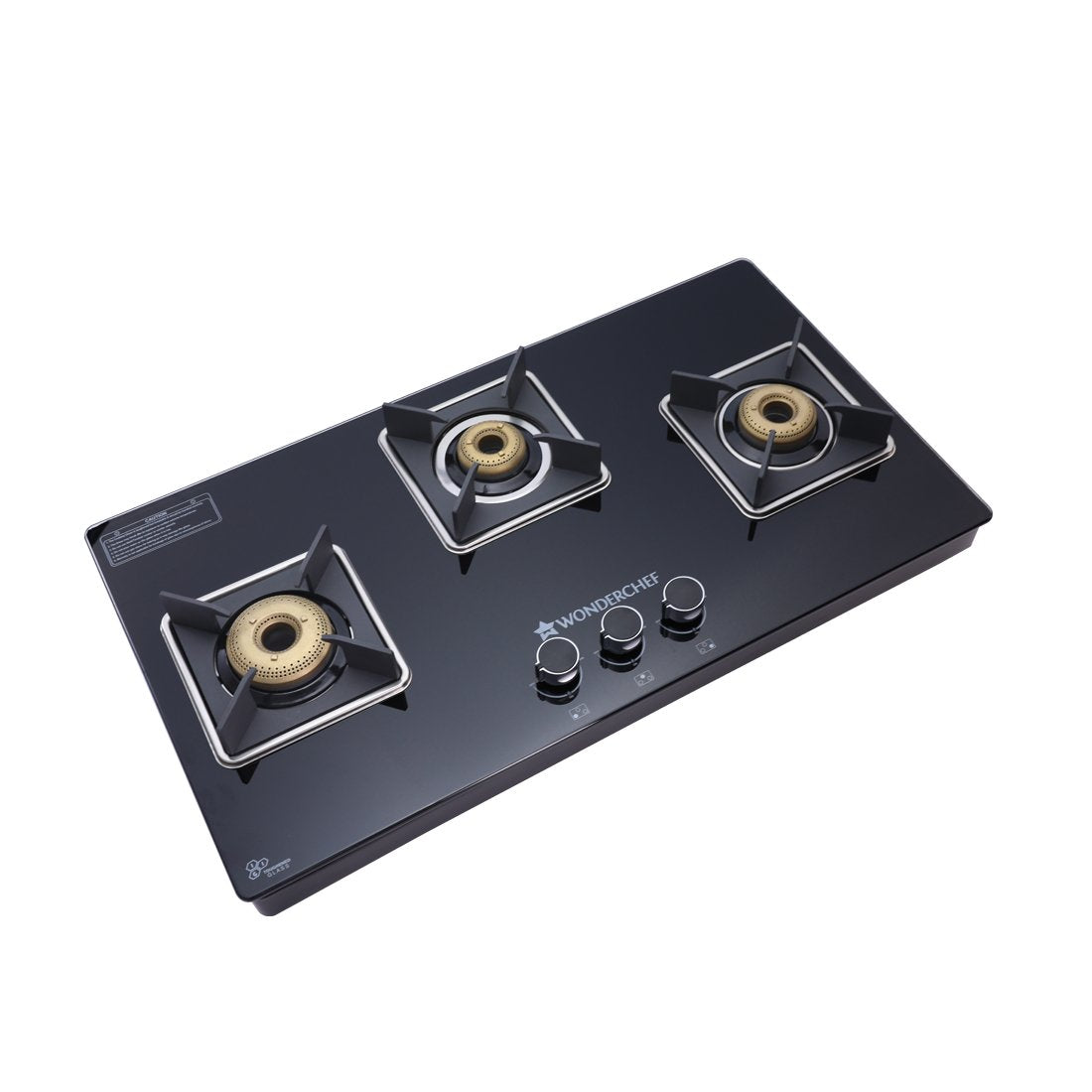Octavia 1 - Gas Stove, 3 - Forged Brass Burners, 3 - Heavy duty pan support in Black Colour