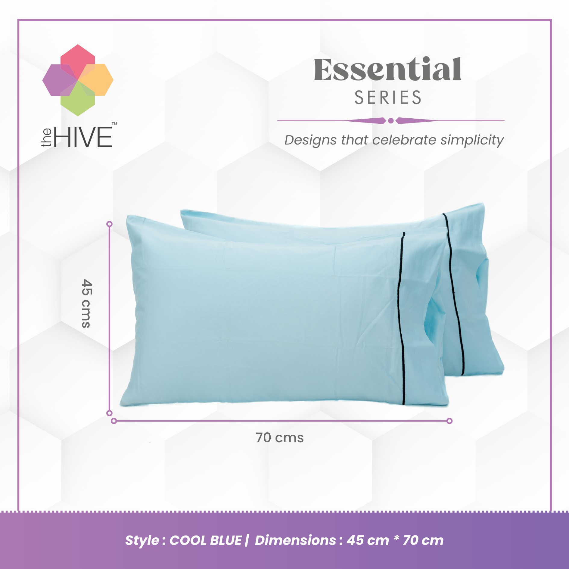 Comfy Beds Set of 2 Pillow Covers Cool Blue, 45x70cm