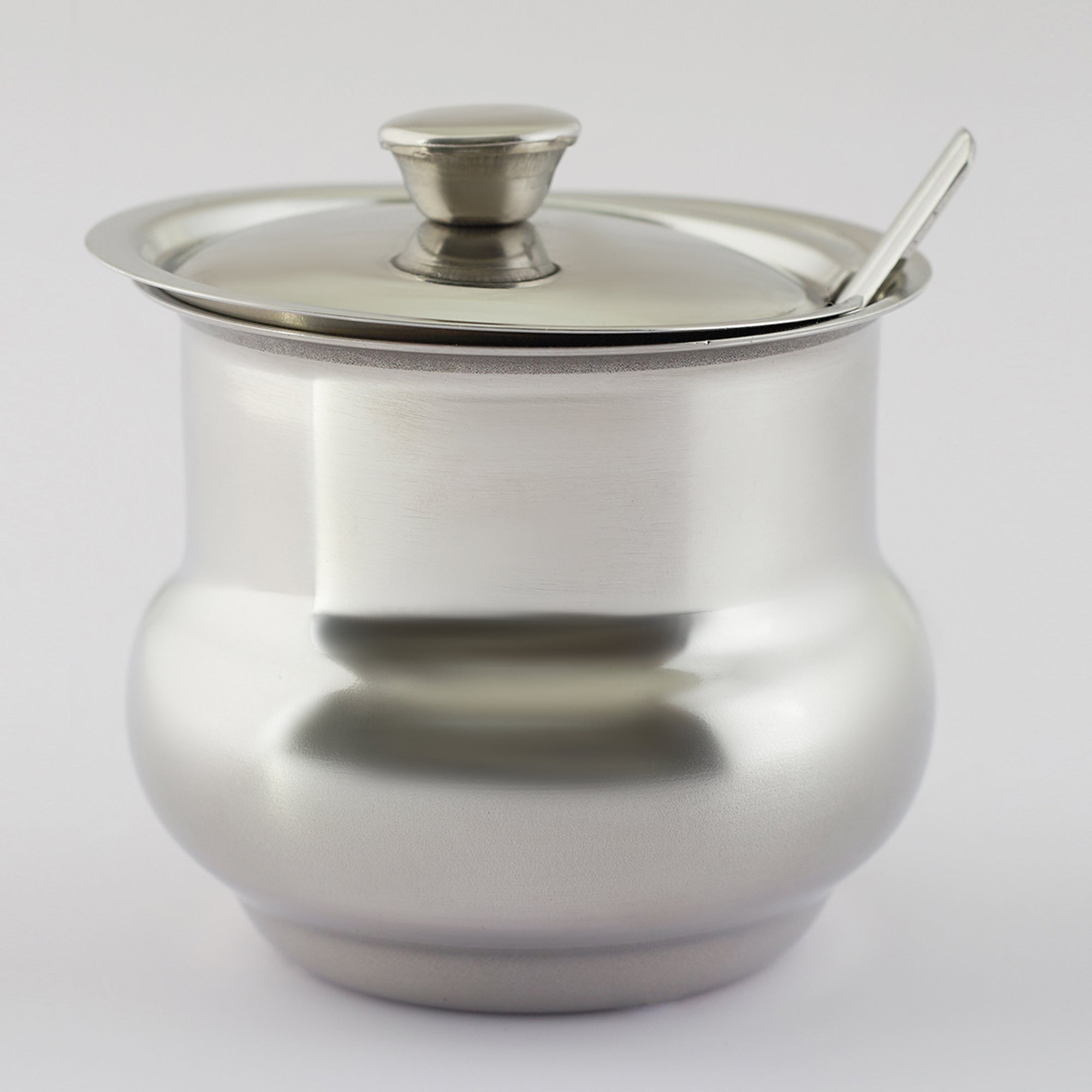 Glisto Stainless Steel Ghee Pot with Spoon Set of 2 in Silver Colour