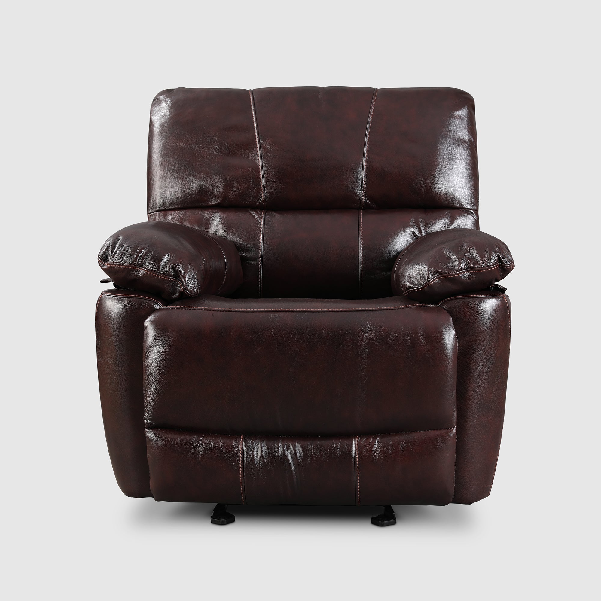 Charles Half Leather Single Seater Recliner in Burgundy Colour