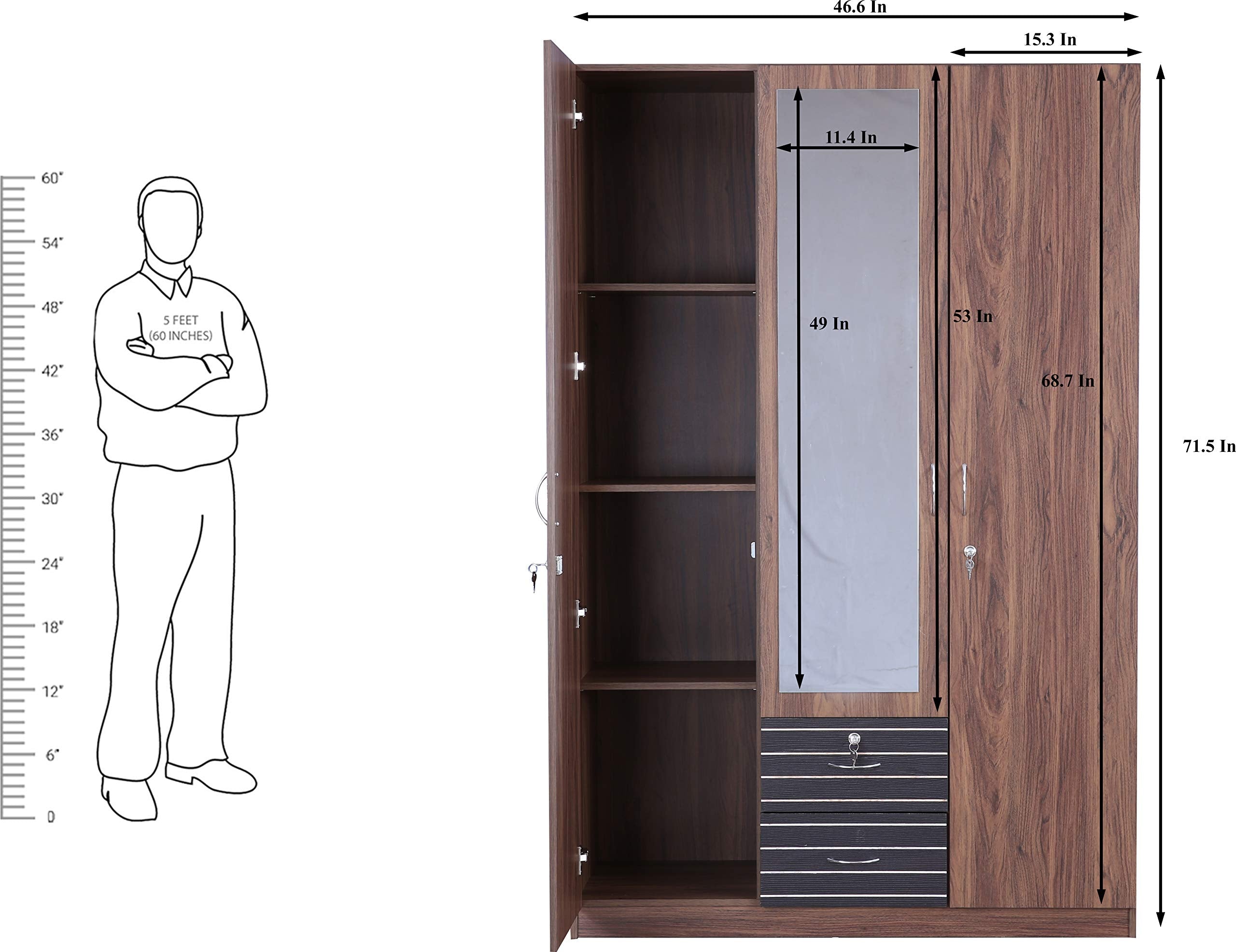 Molly Engineered Wood Three Door Wardrobe