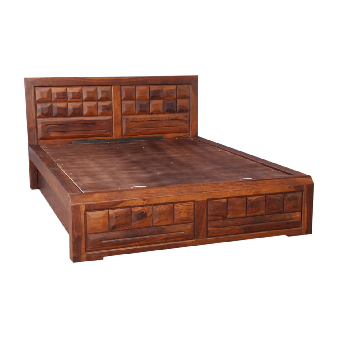 Woodrow Sheesham Wood(Rosewood) Queen bed with Hydraulic storage in Honey Colour