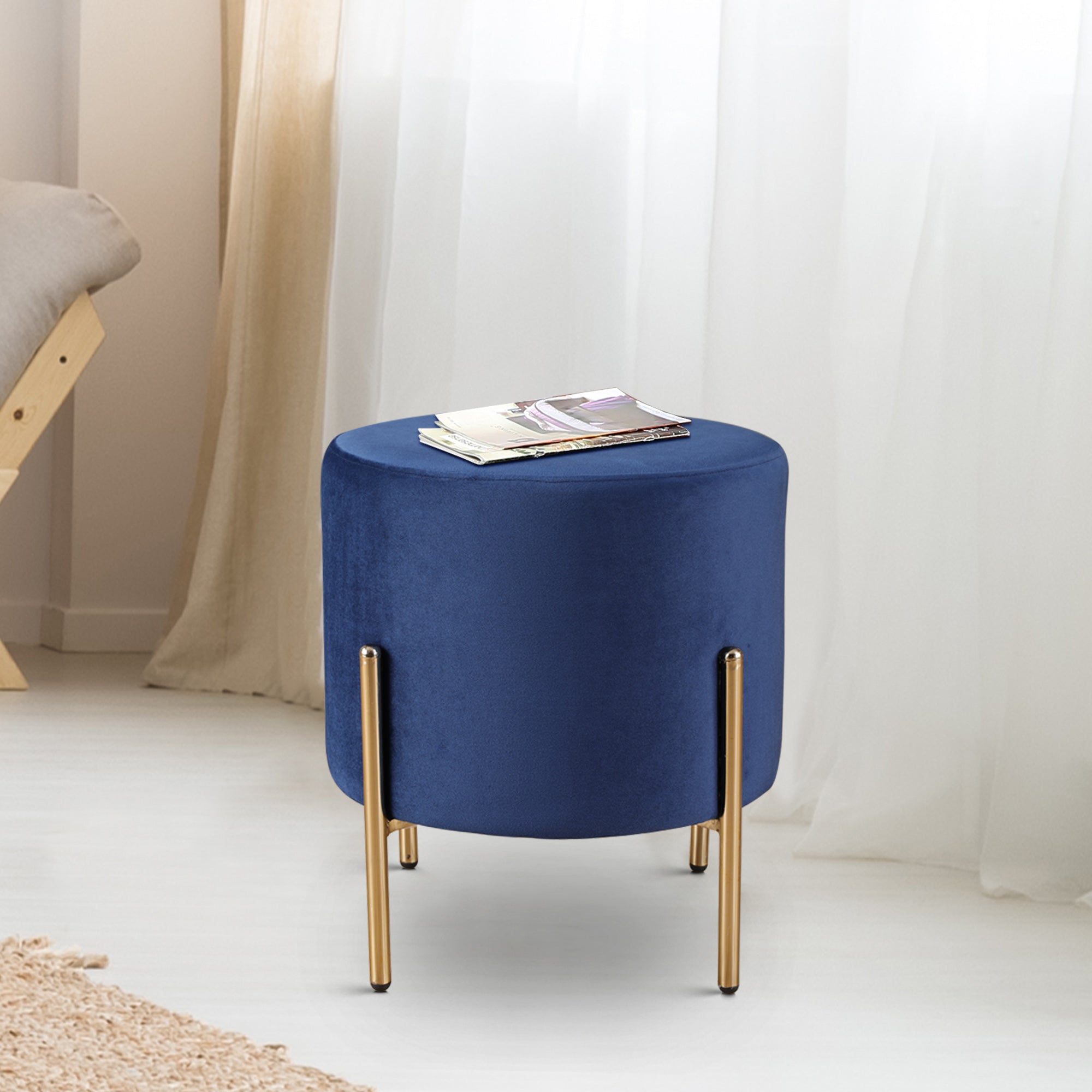 Elysia Fabric Ottomans in Blue Colour