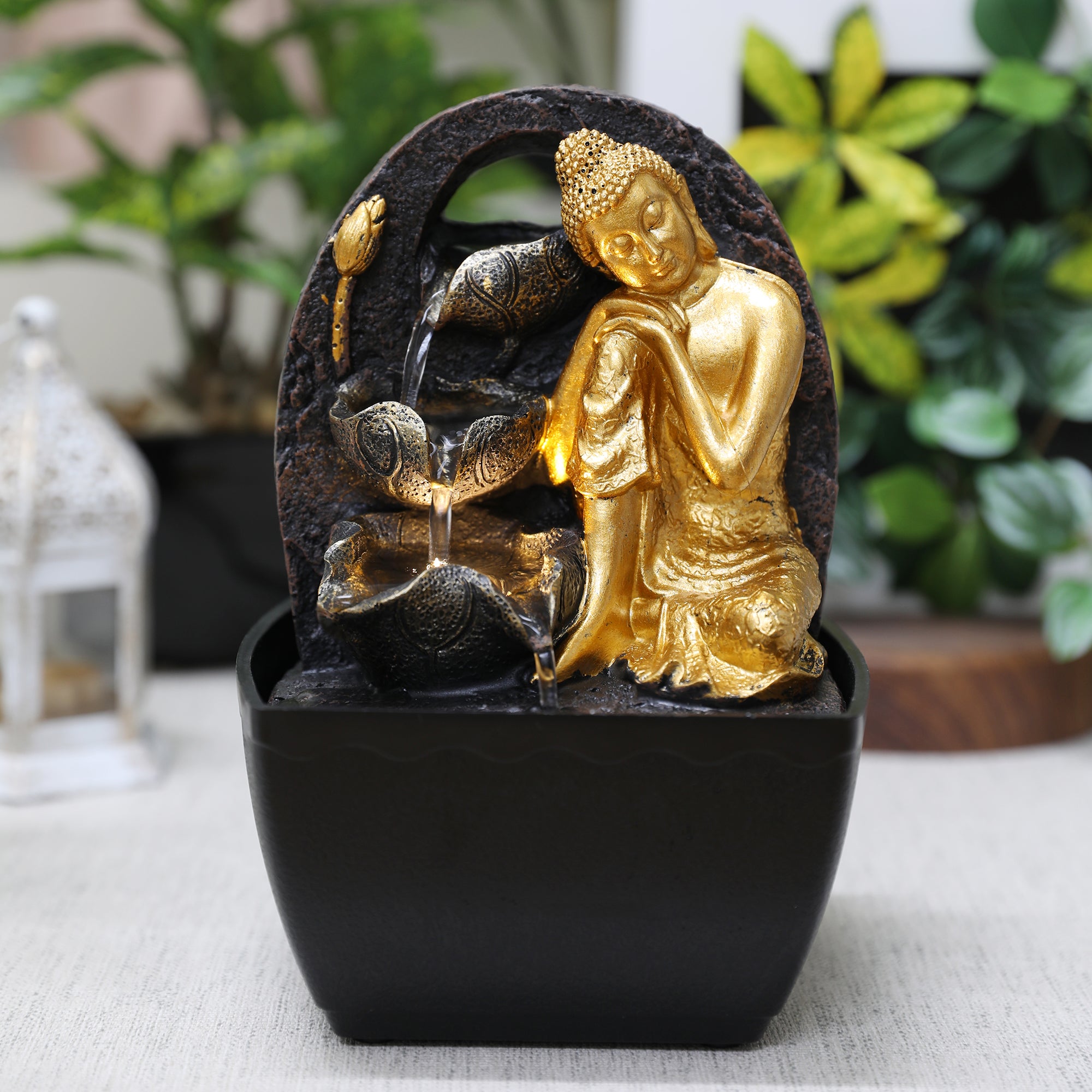 Impression Polyresin Relaxing Buddha Fountain 13X18Cm in Black Gold Colour