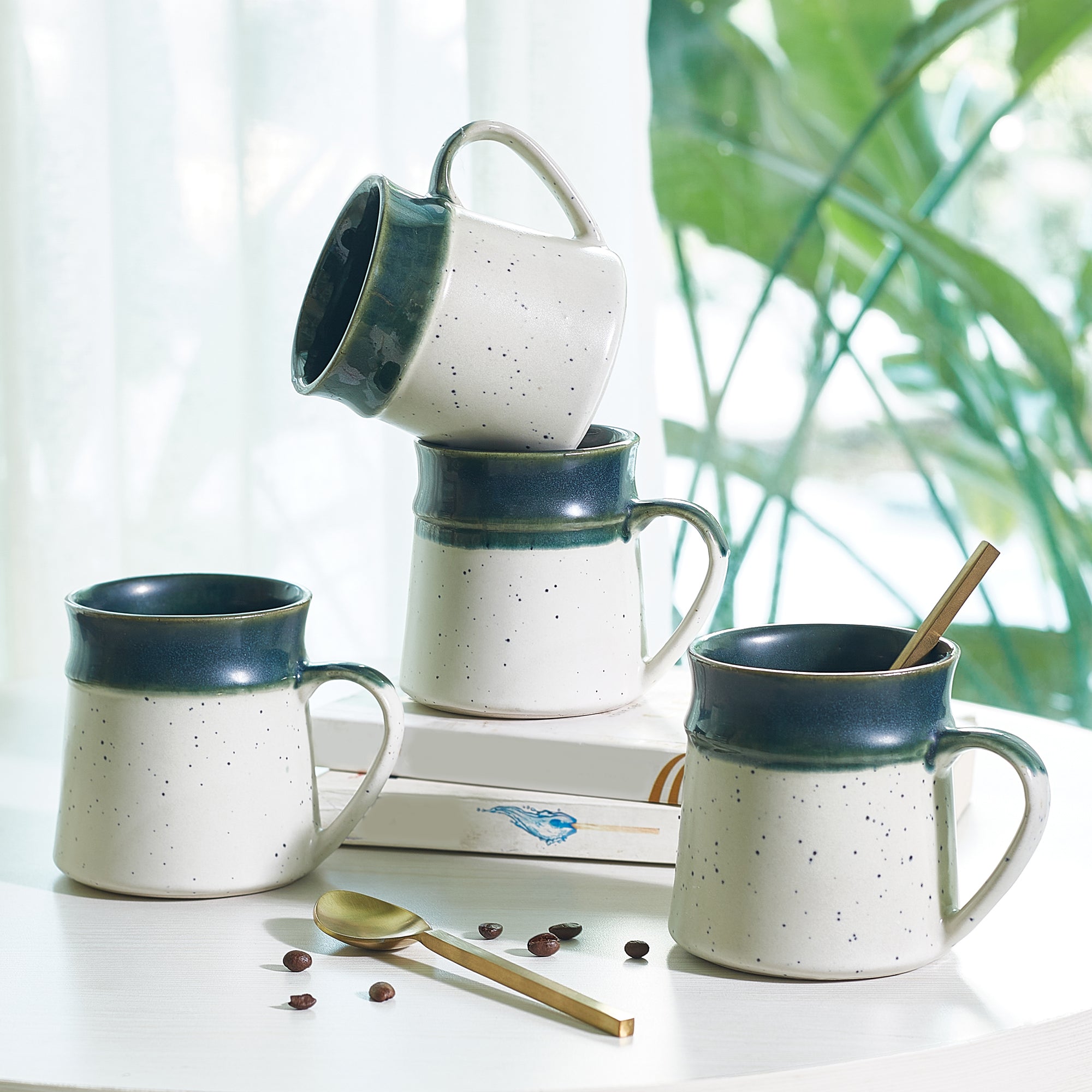 Living Essence Japandi Green Mug Set of 4Pcs