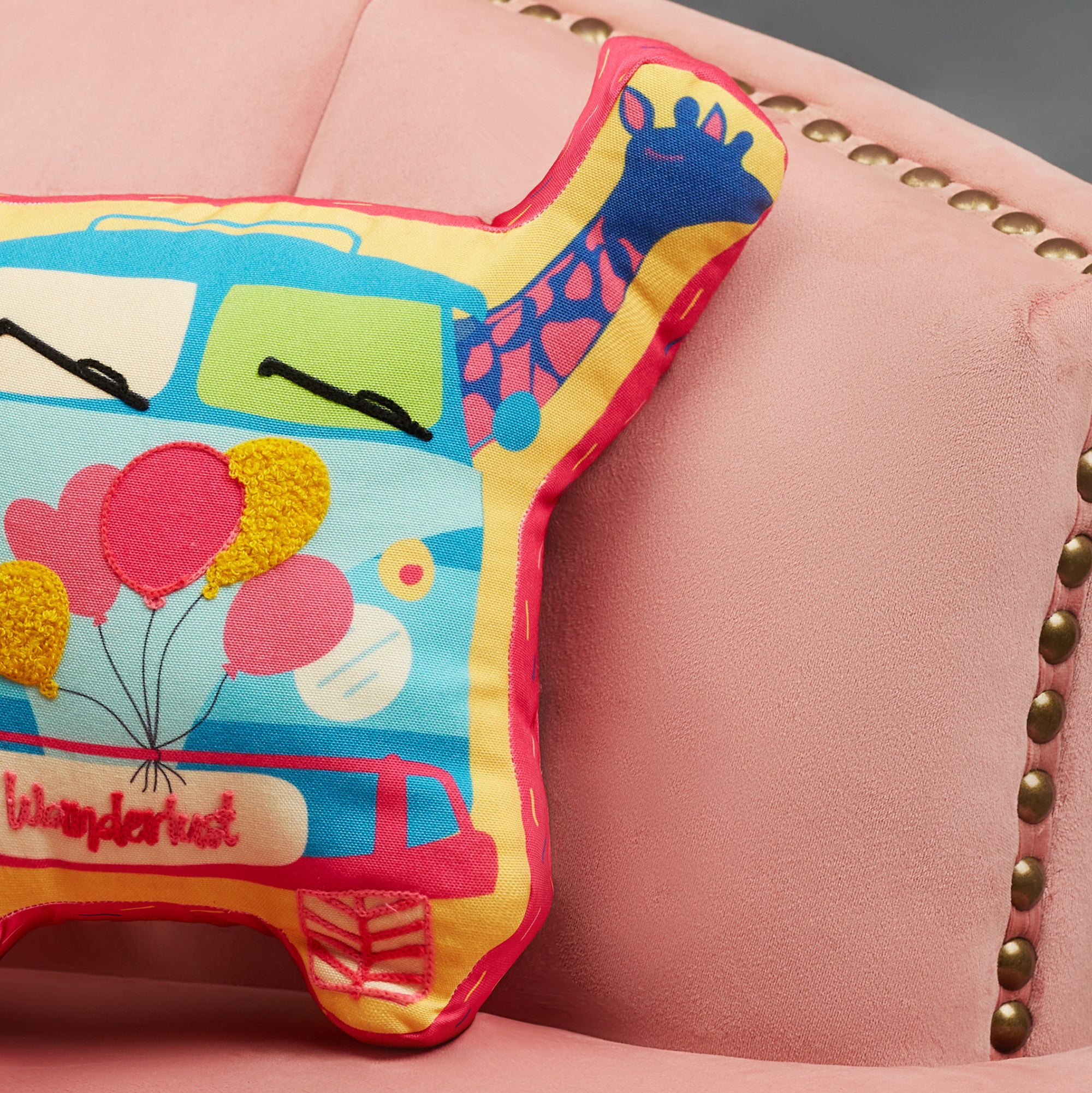 Good Life  Reversible Van Digital Printed Shaped Cushion 26x36 Cm in Aqua Colour