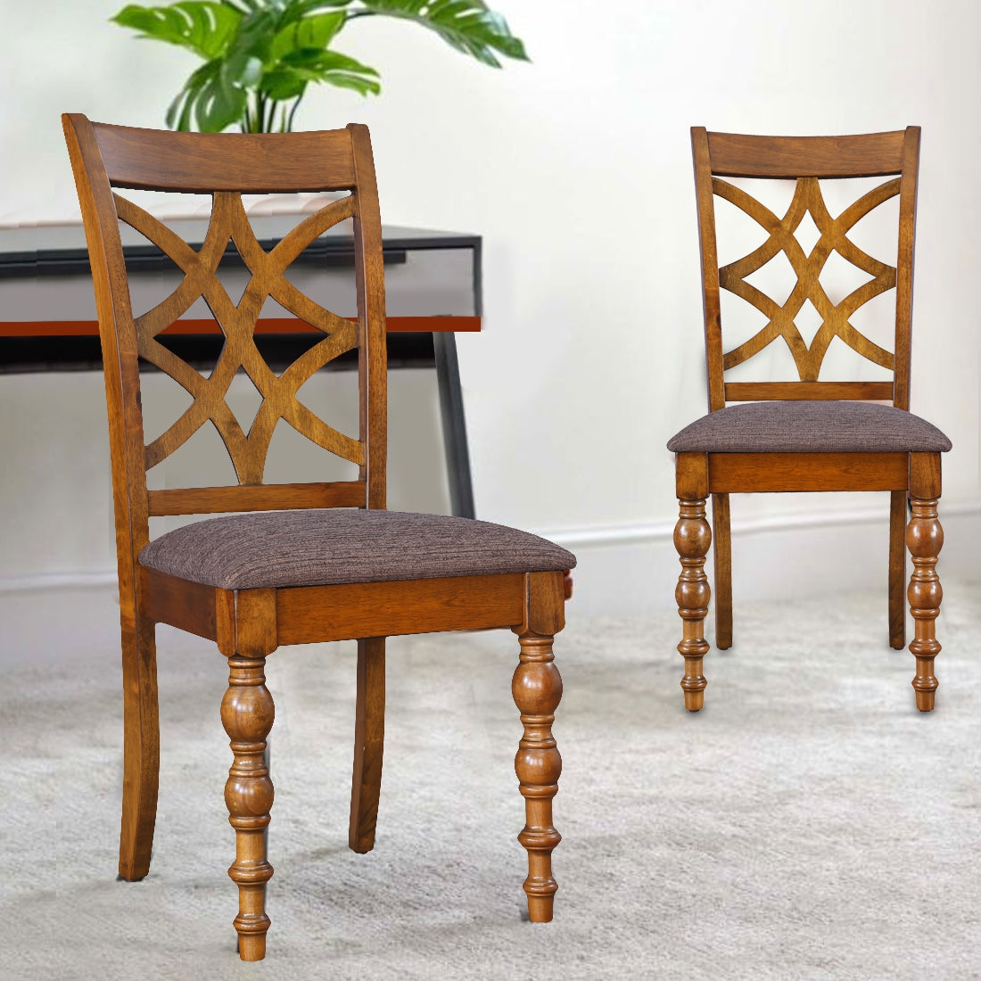 Tobago Solidwood Dining Chair Set of 2 in Antique Walnut Colour