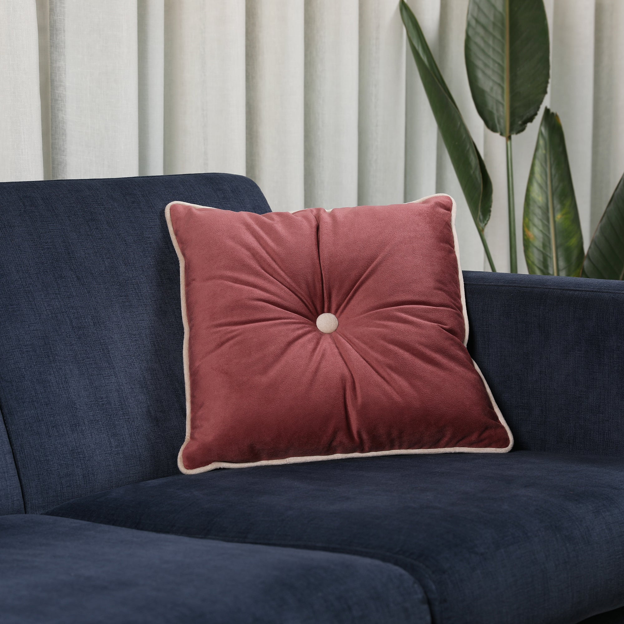 Velvet Solid Dori Filled Cushion Rose, 40X40cm