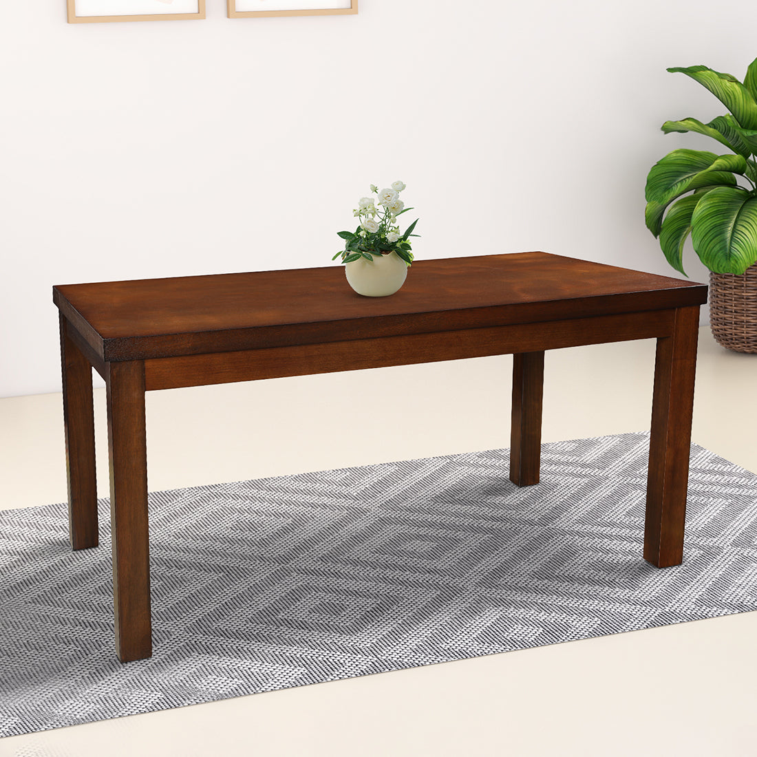Shore Rubber Wood Six Seater Dining Table in Rio Brown Colour