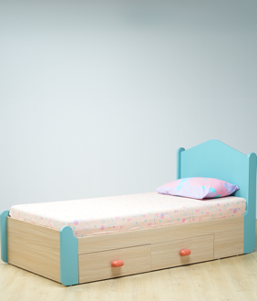 Secret Den Single Size Bed with Storage in Marine Teal Colour