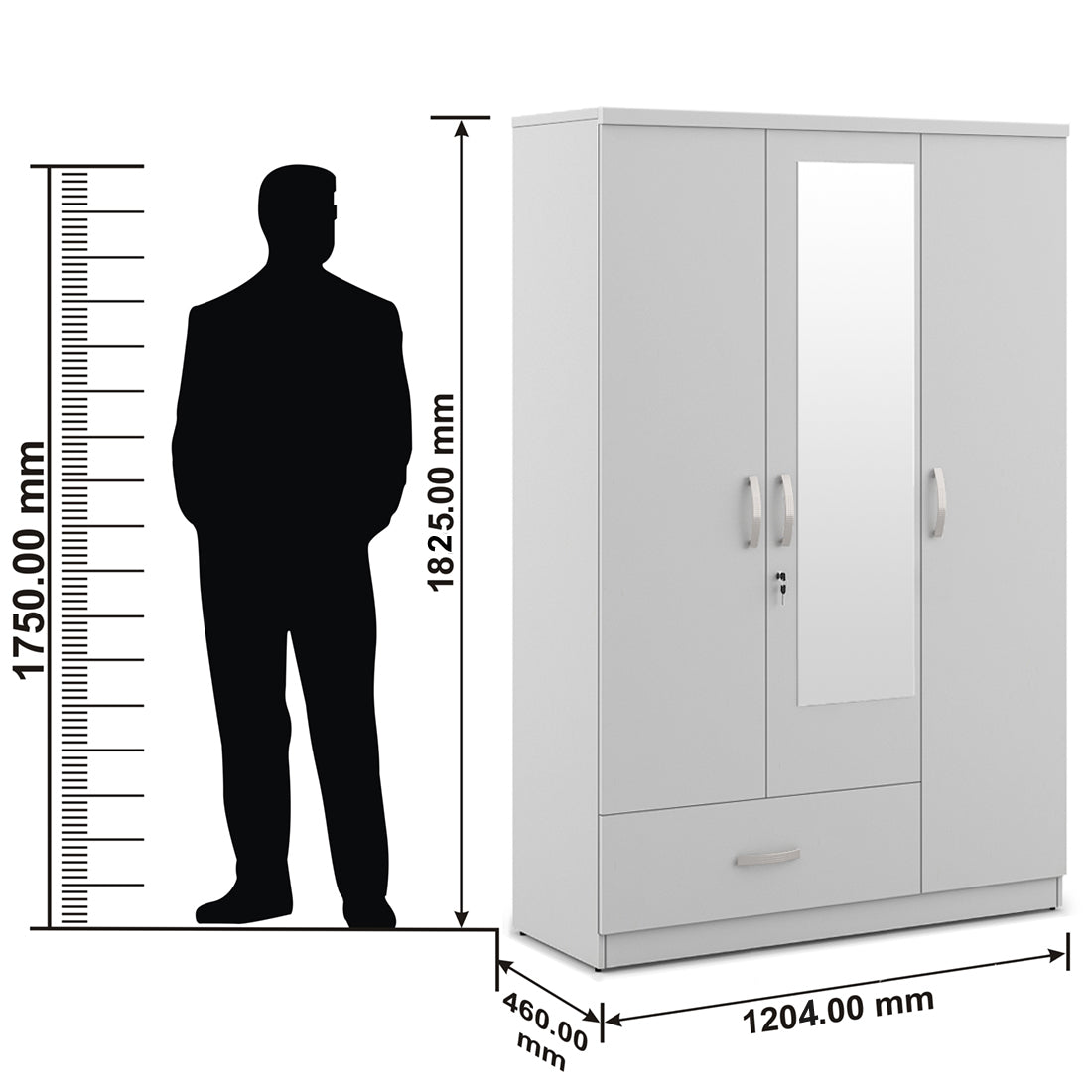 Utsav Three Door Wardrobe with Mirror in White Colour