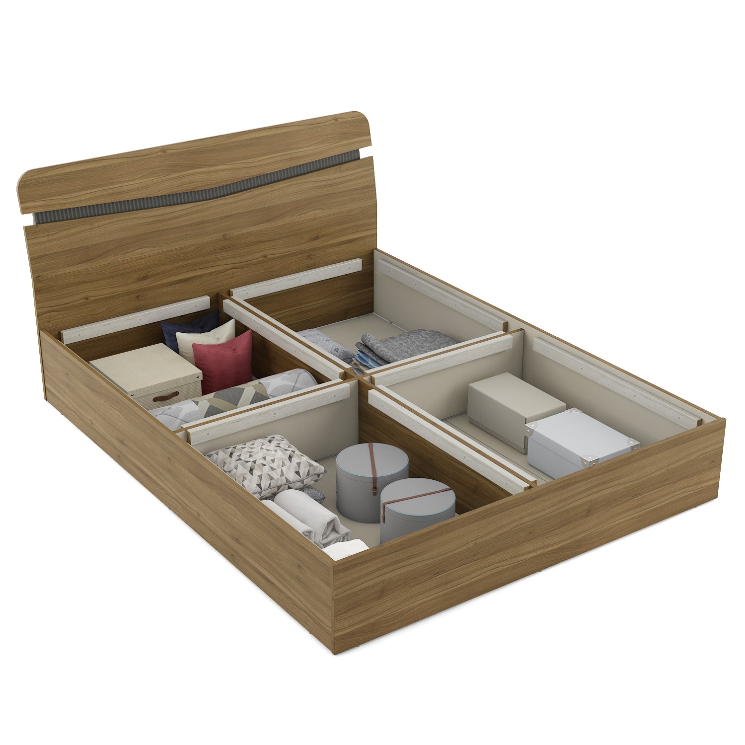 Paula Engineered Wood King Bed Box Storage with 4 Door Wardrobe & Night Stand Package
